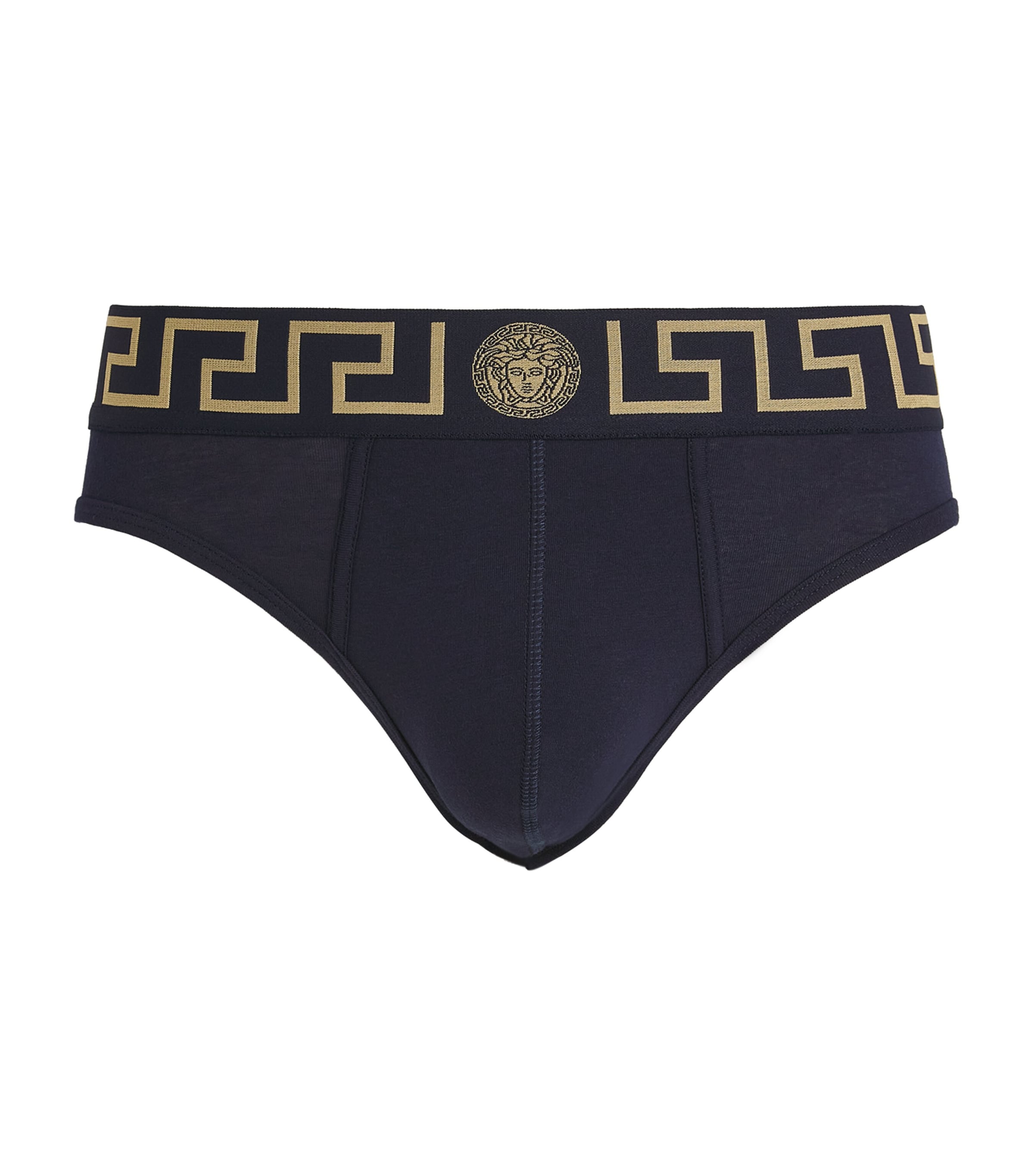 Versace Greca Low-rise Briefs In Blue