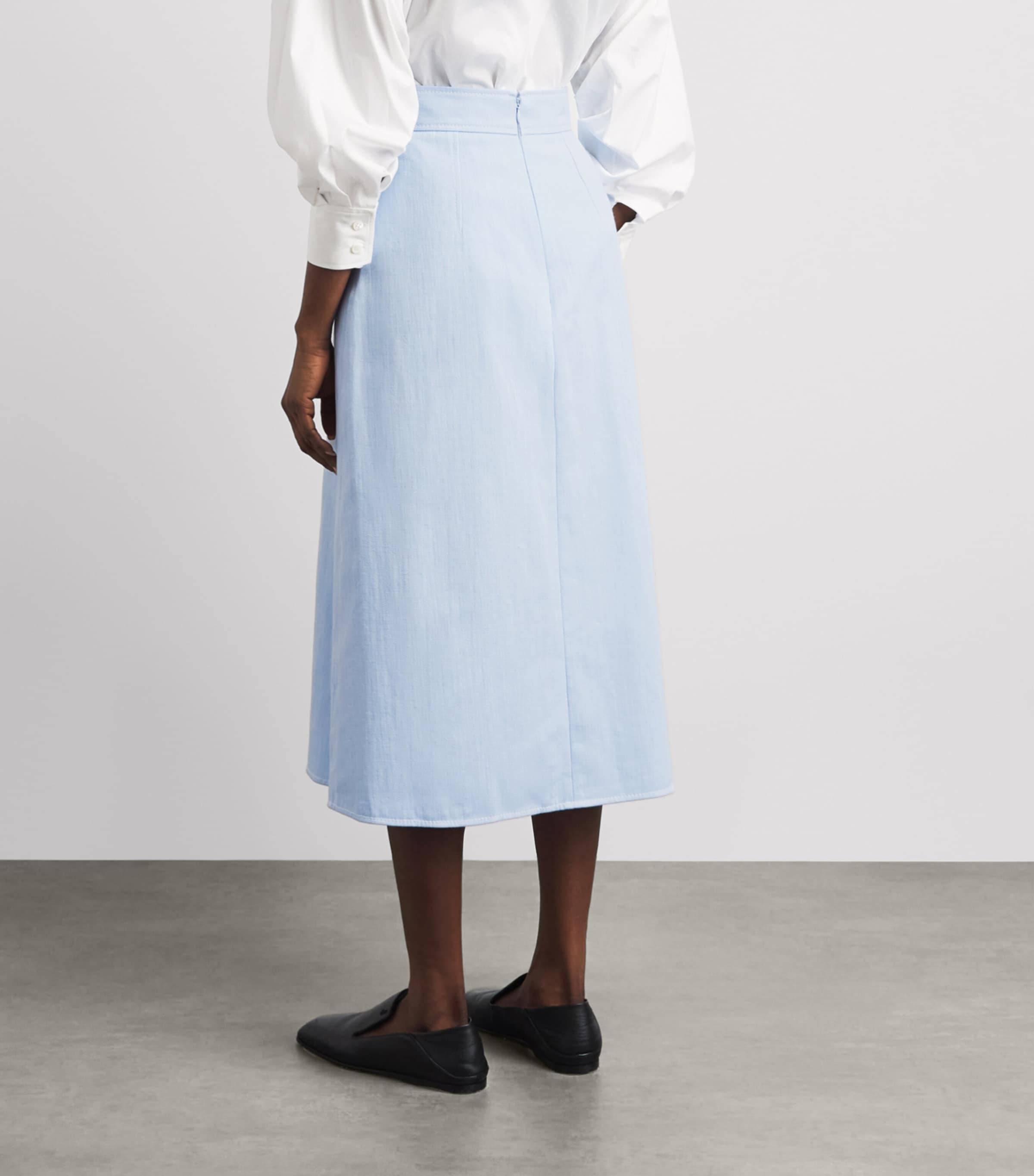 Emilia Wickstead Womens Wilder Denim Midi Skirt Icy Blue Image 5