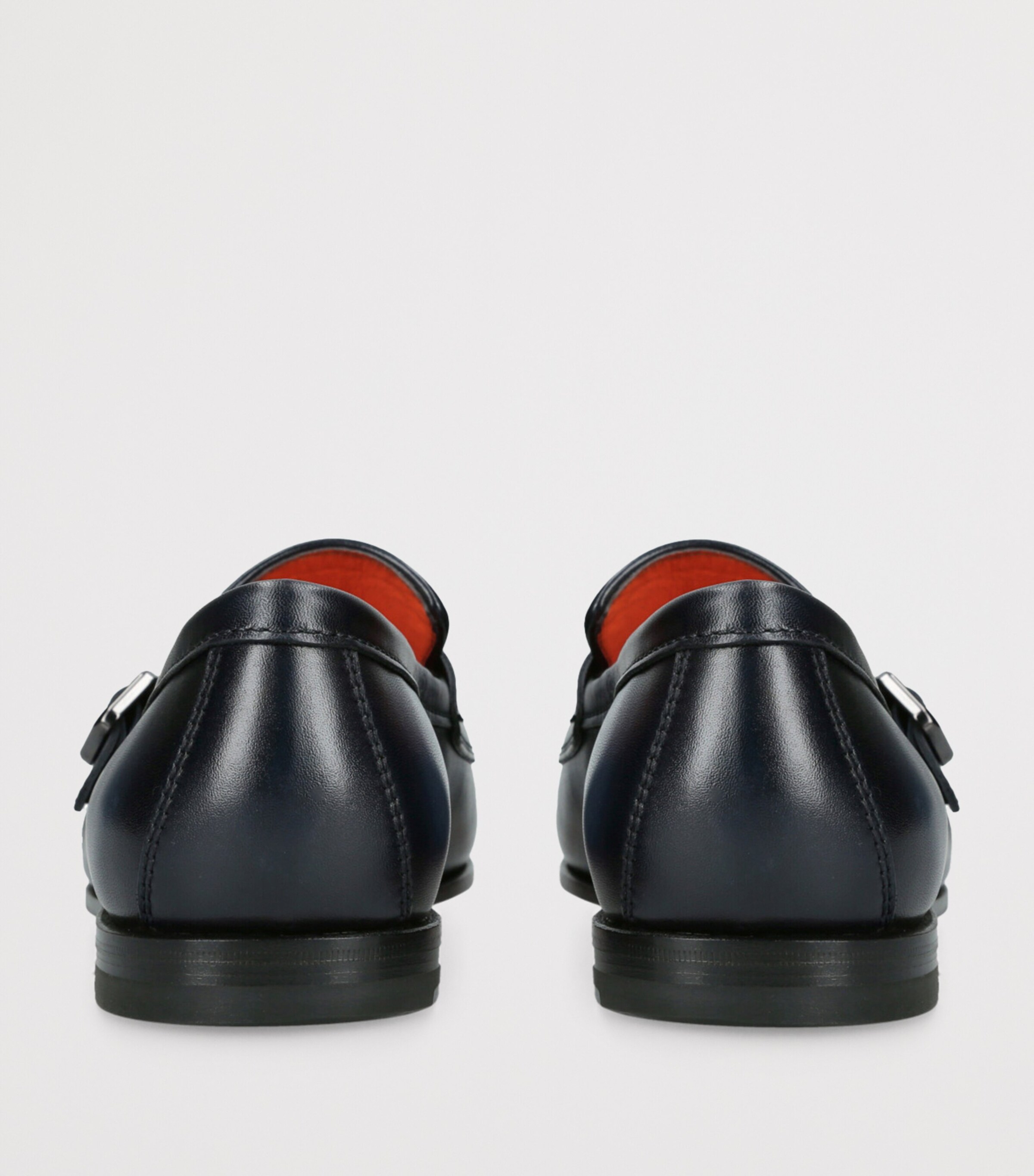Santoni Leather Carlos Double-Strap Monk Shoes Navy Image 2
