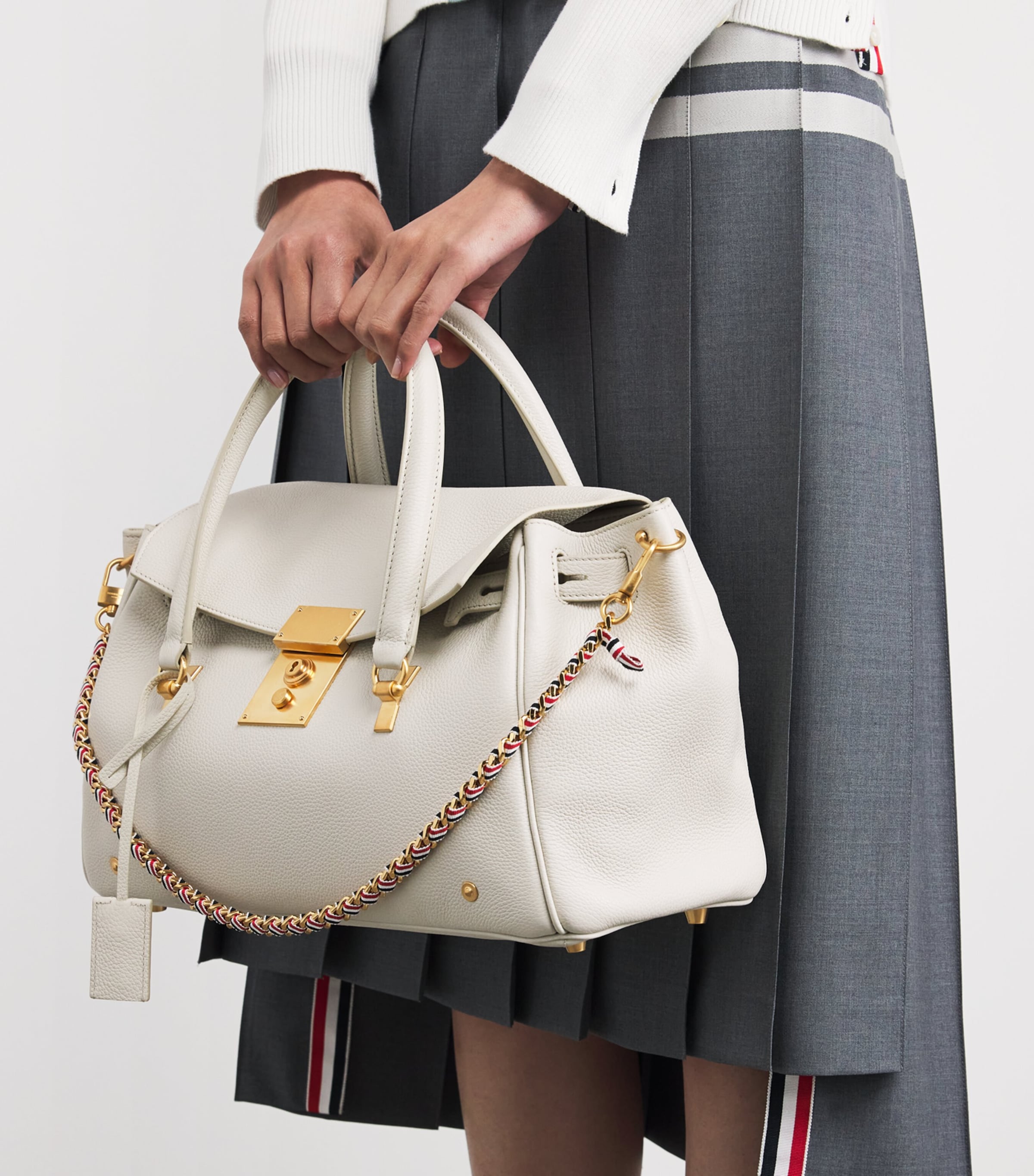 Thom Browne Grain Leather Bolton Top-Handle Bag Off White Image 2