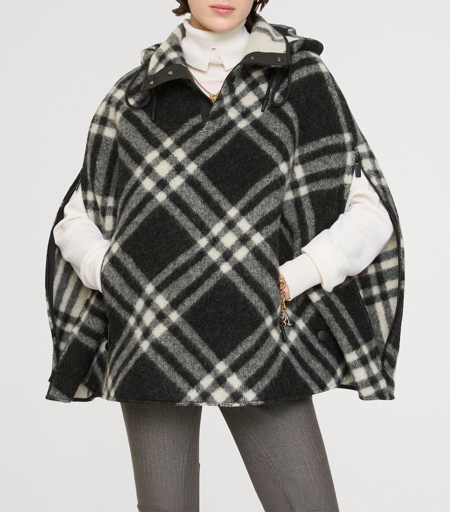 Wool Check Poncho BLACK Image 2