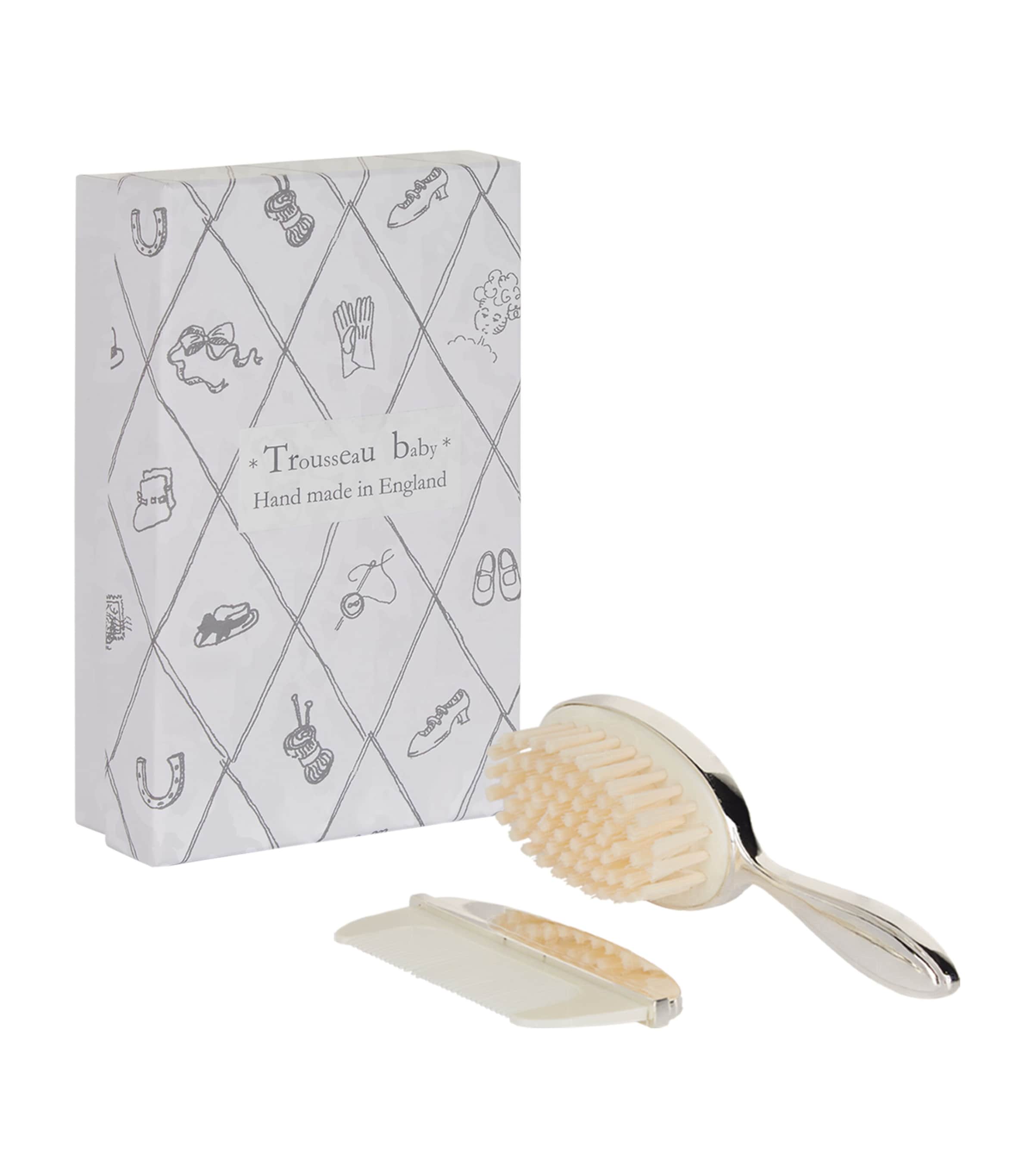 ENGLISH TROUSSEAU SILVER PLATED BRUSH AND COMB SET