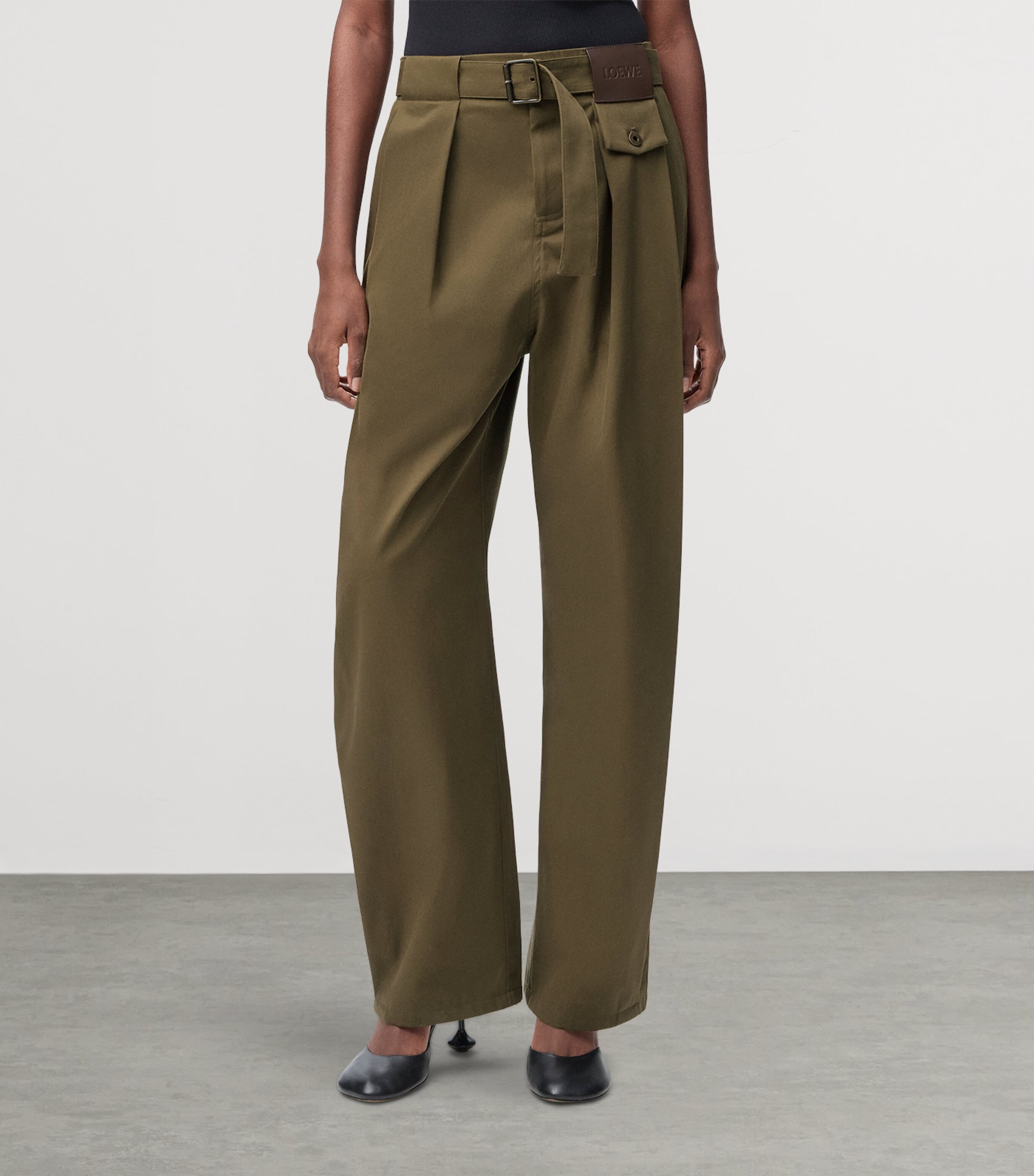 Cotton-Silk Pleated Trousers KHAKI GREEN Image 3