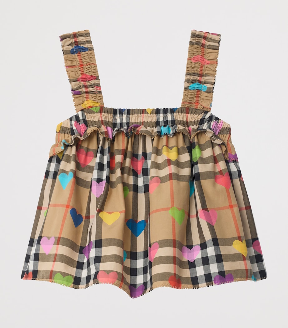 Burberry Kids Cotton Heart Check Top (3-12 Years) Sand Ip Pat Image 2