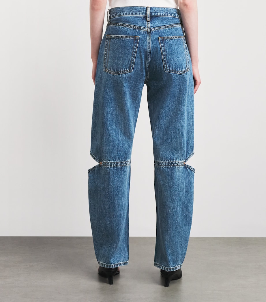STILL HERE Womens Cut-Out Cowgirl Straight Jeans Classic Blue Image 5