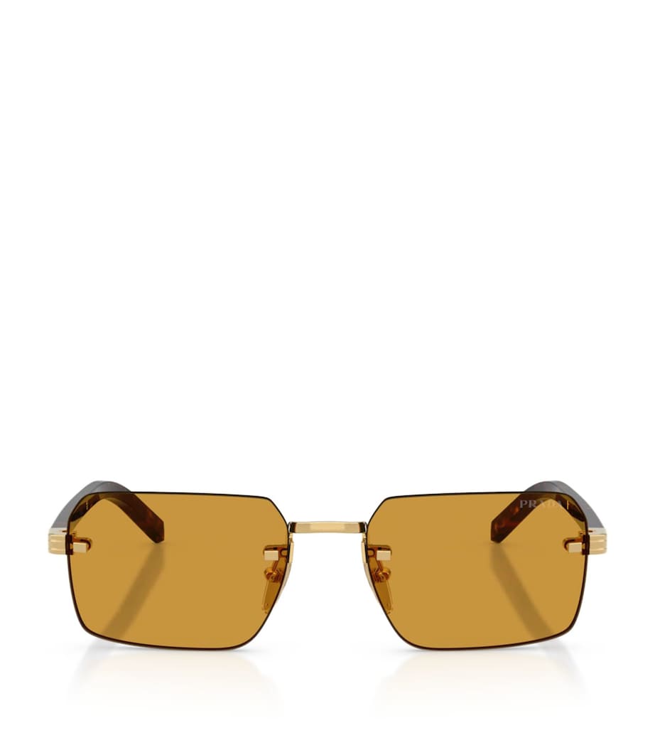 Prada Rimless Rectangle Sunglasses Gold Image 1
