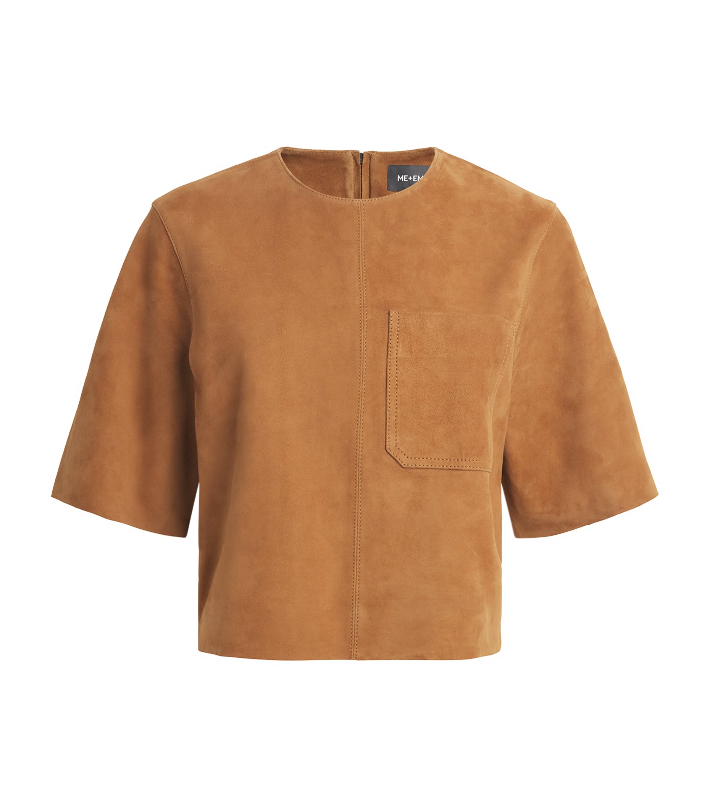 ME+EM Womens Suede Boxy Luxe T-Shirt Cigaro Brown Image 1