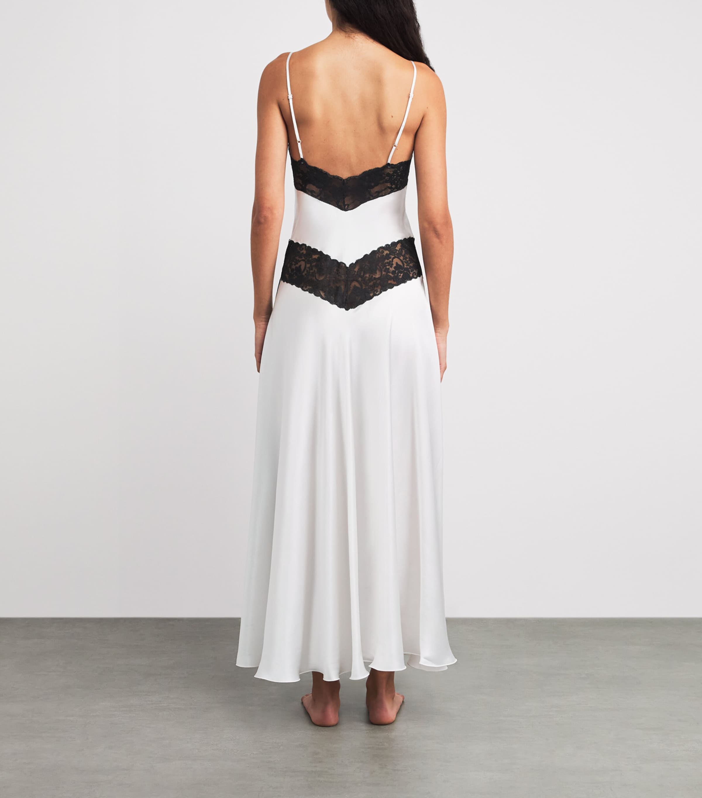 Loretta Caponi Womens Silk Lace-Detail Carrie Nightdress Optical Satin Image 5