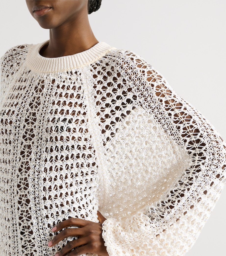 Balmain Womens Crochet Mini Dress Naturel Image 4