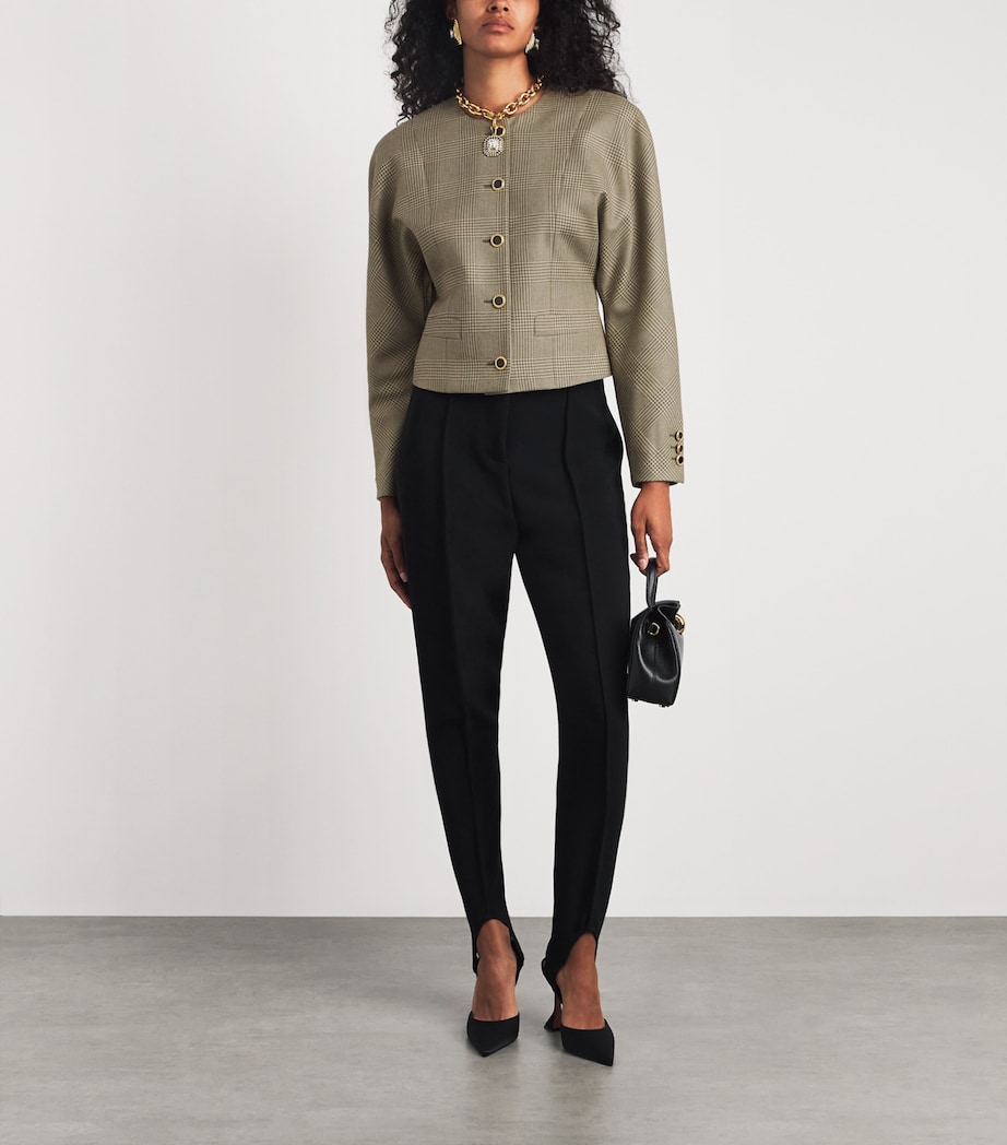 Alessandra Rich Womens Prince of Wales Wool Jacket Green Beige Image 2
