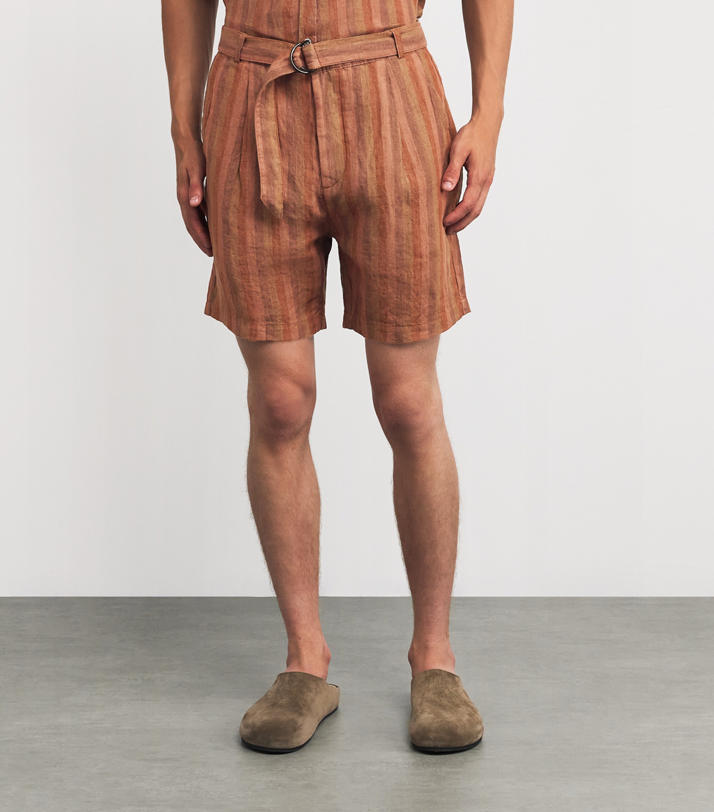 Oliver Spencer Mens Linen Stripe Garrison Shorts Terracotta Image 3