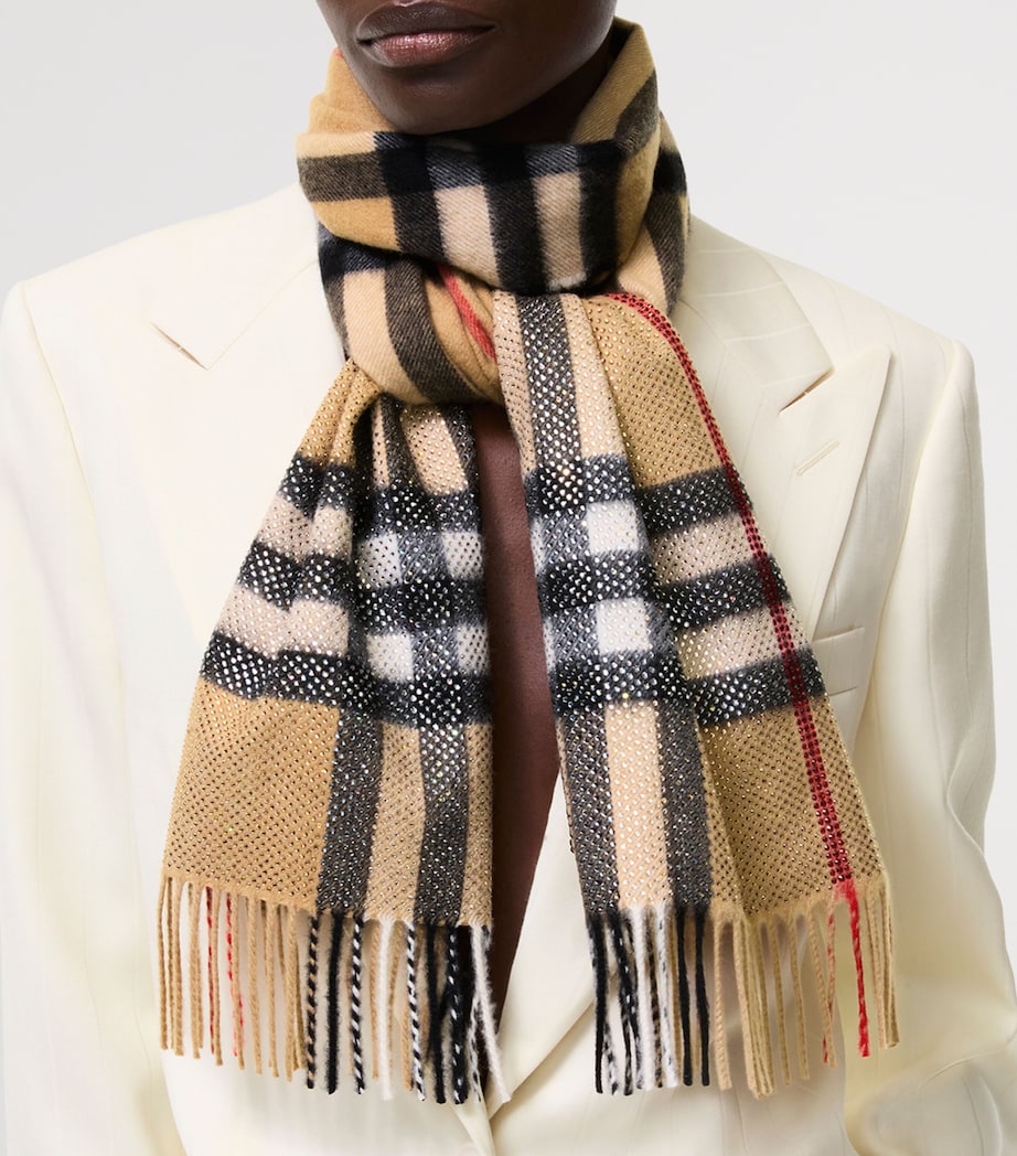 Burberry Cashmere Embellished Check Scarf Archive Beige Image 2