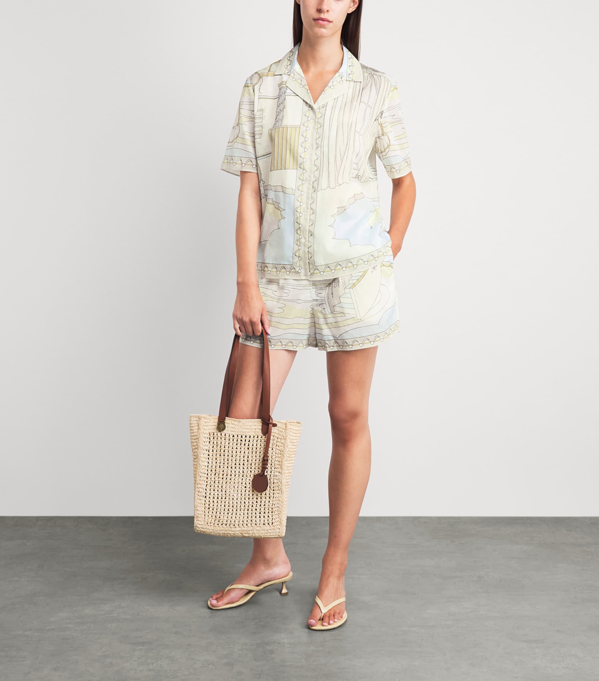 Tory Burch Womens Cotton Printed Shirt The Pool Beige Image 2