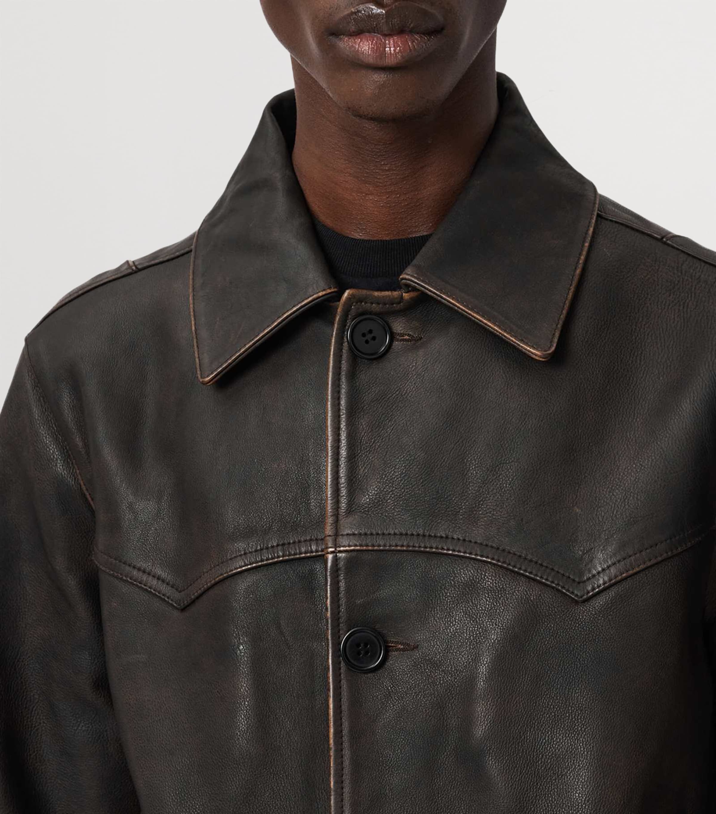 AllSaints Mens Hartwell Leather Jacket Cognac Brown Image 5