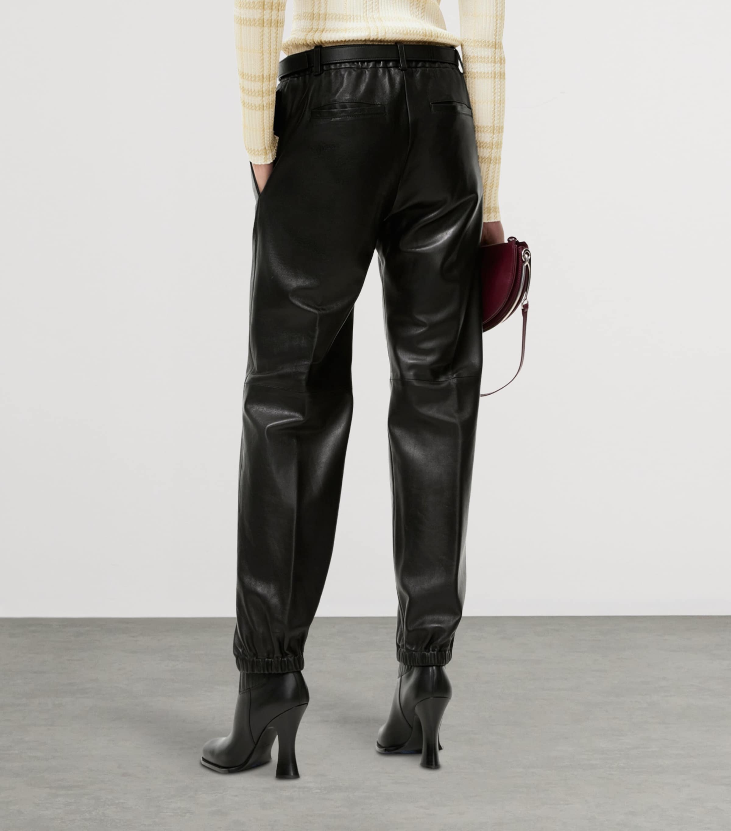 Burberry Womens Leather Tapered Trousers Black Image 3