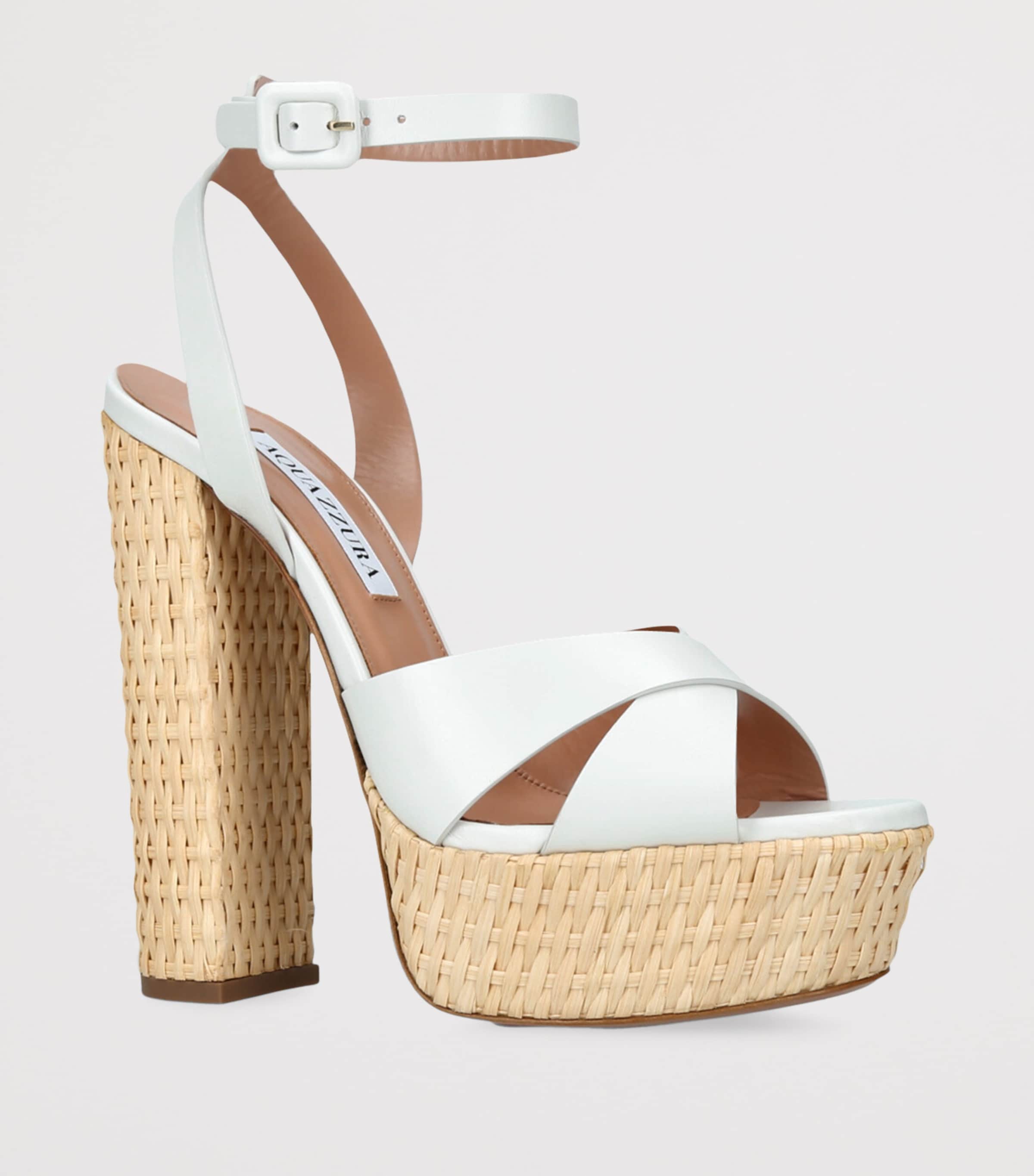 Aquazzura Leather Sunseeker Plateau Platform Sandals 140 White Image 3