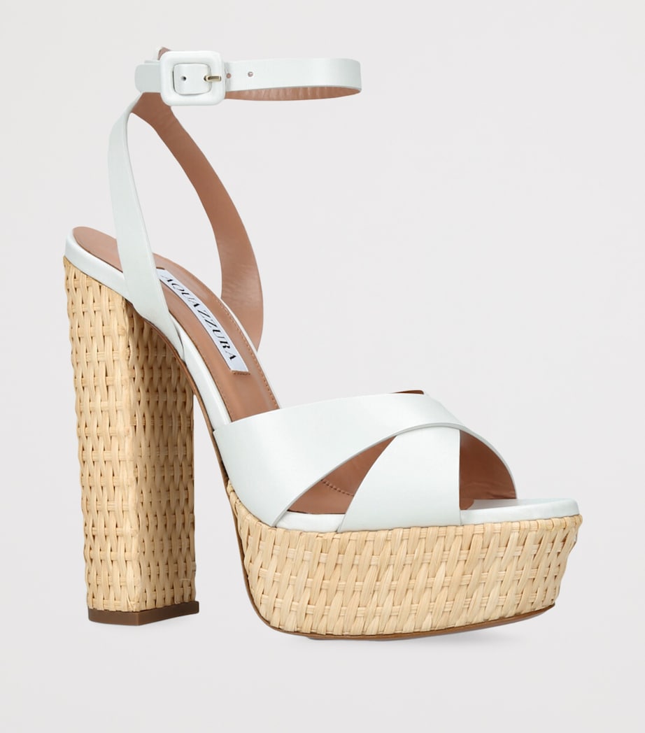 Leather Sunseeker Plateau Platform Sandals 140 WHITE Image 3