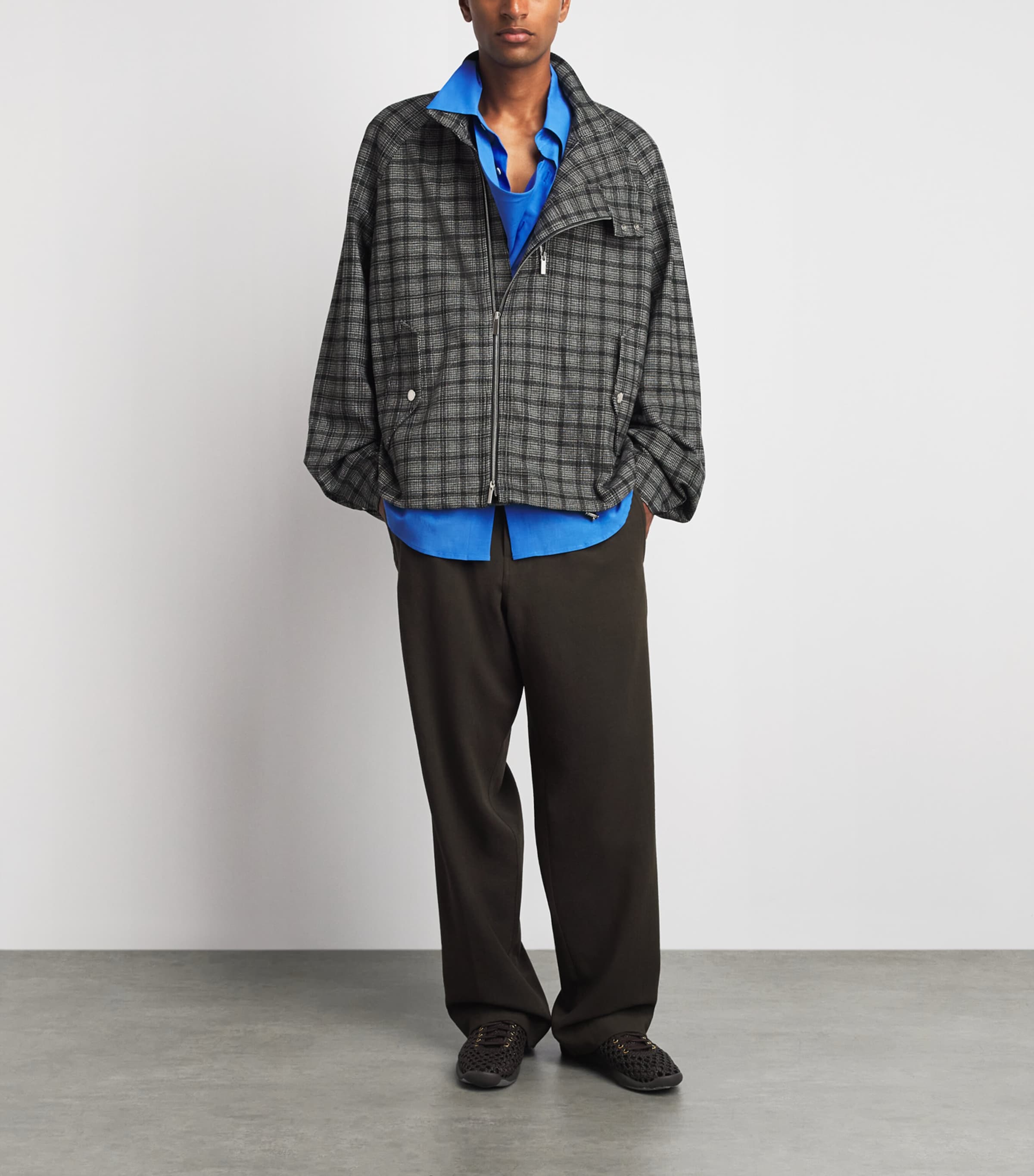 System Mens Check Bomber Jacket Dark Grey Image 2