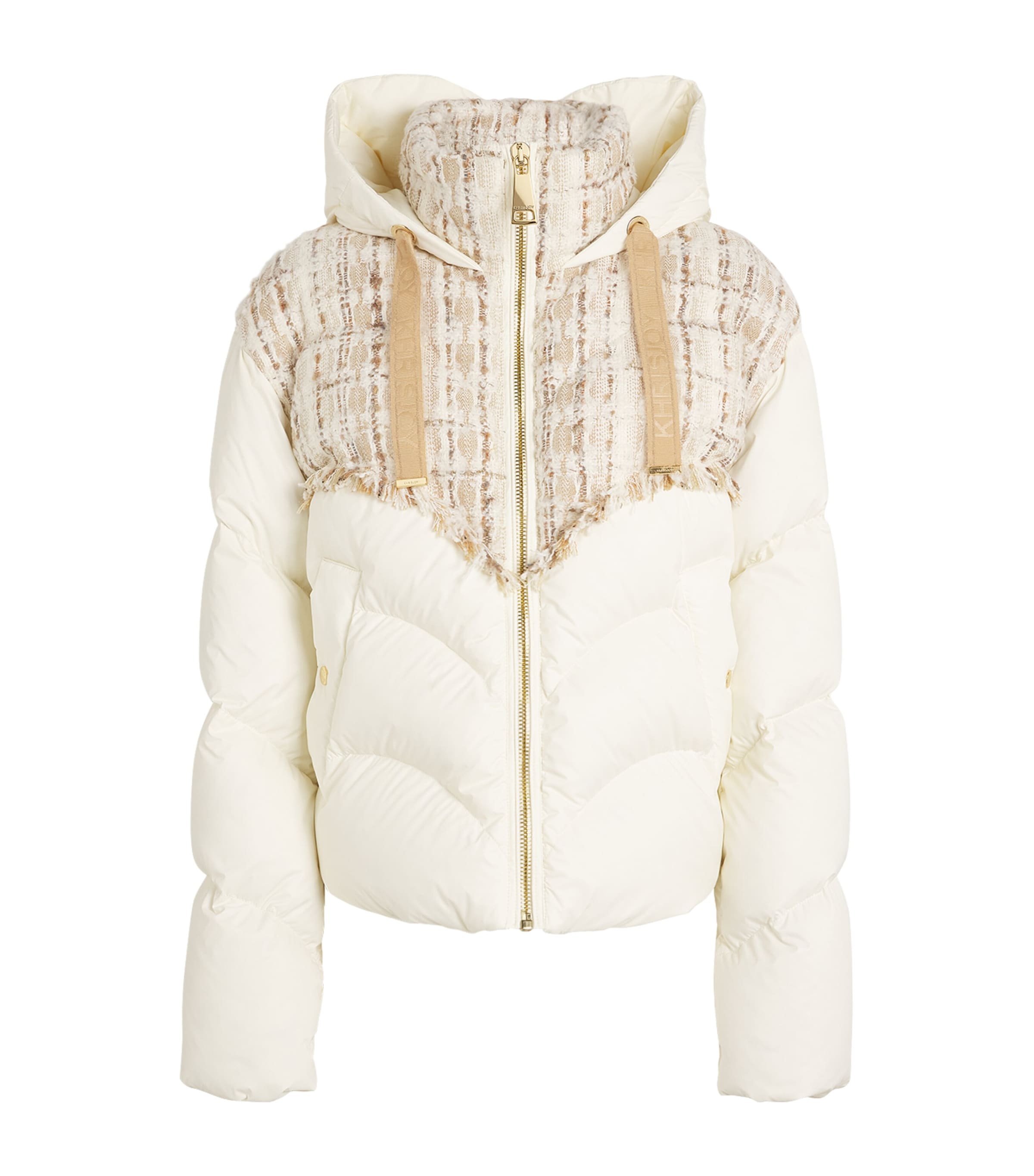 Shop Khrisjoy Down Tweed-trim Hug Puffer Jacket In Beige