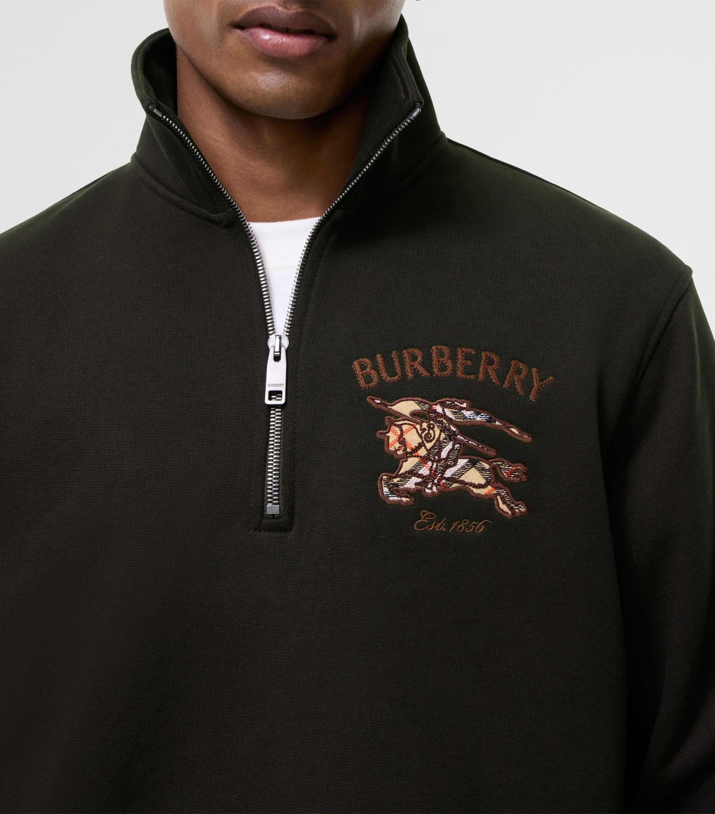 Burberry Mens Cotton EKD Quarter-Zip Sweatshirt Chocolate Brown Image 3