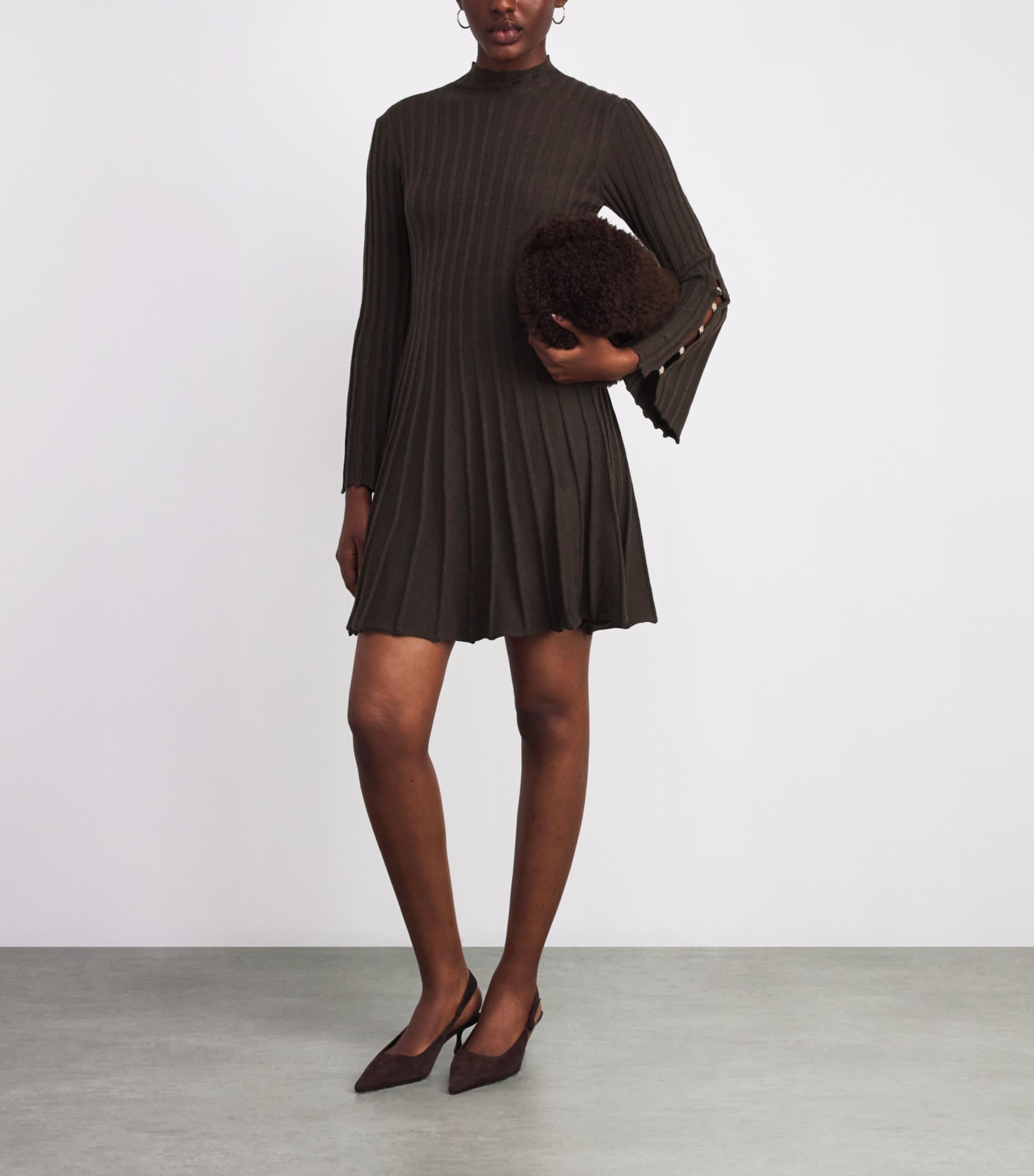 Long-Sleeve Mini Dress DARK BROWN Image 2