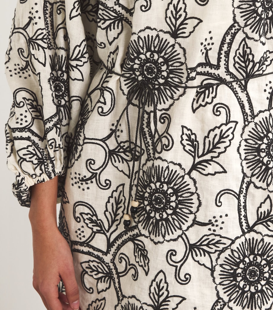 Linen Embroidered Mini Dress IVORY/BLACK Image 6