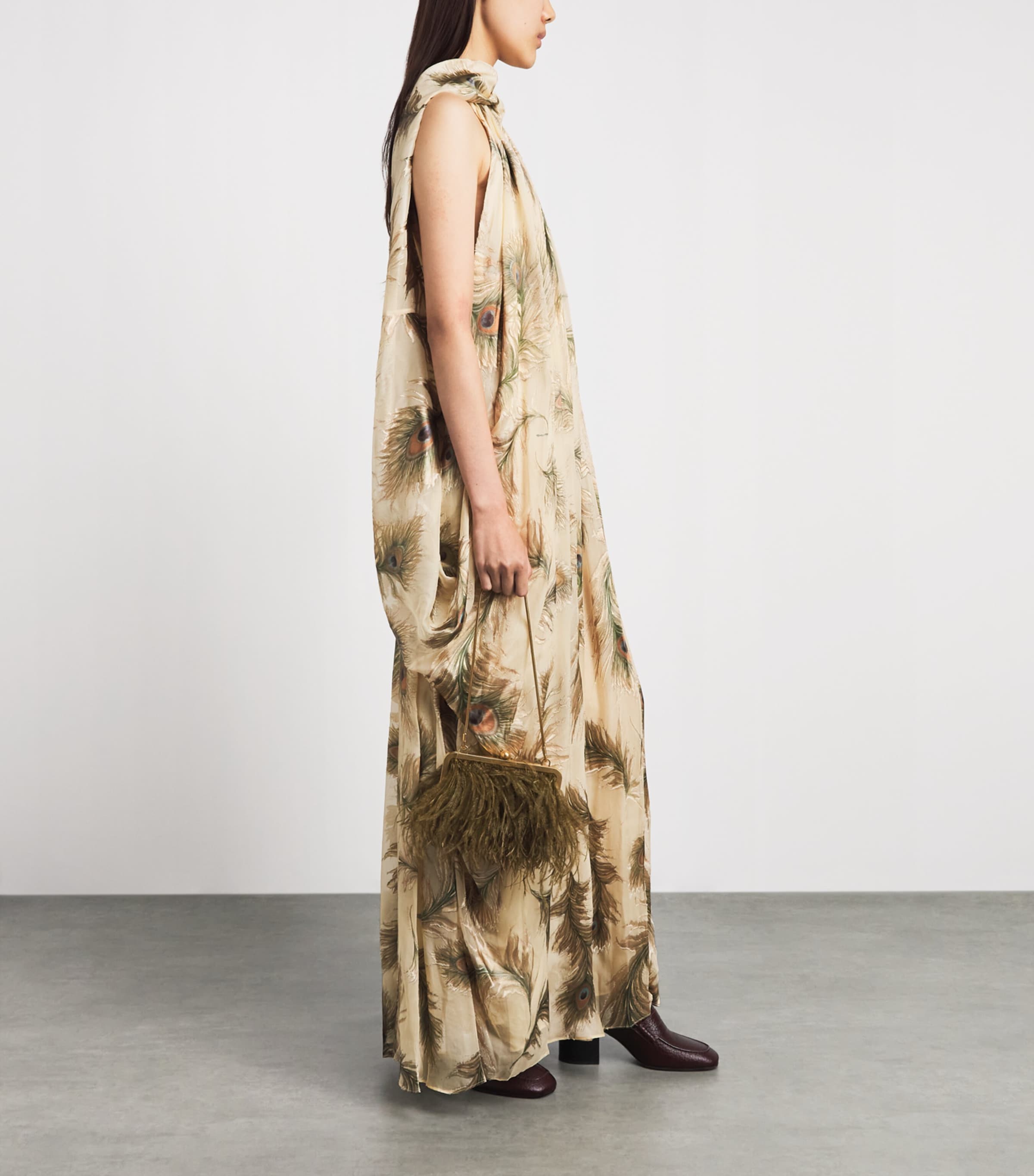 Zimmermann Womens Silk Printed Burnout Halter Maxi Dress Cream Feather Image 2