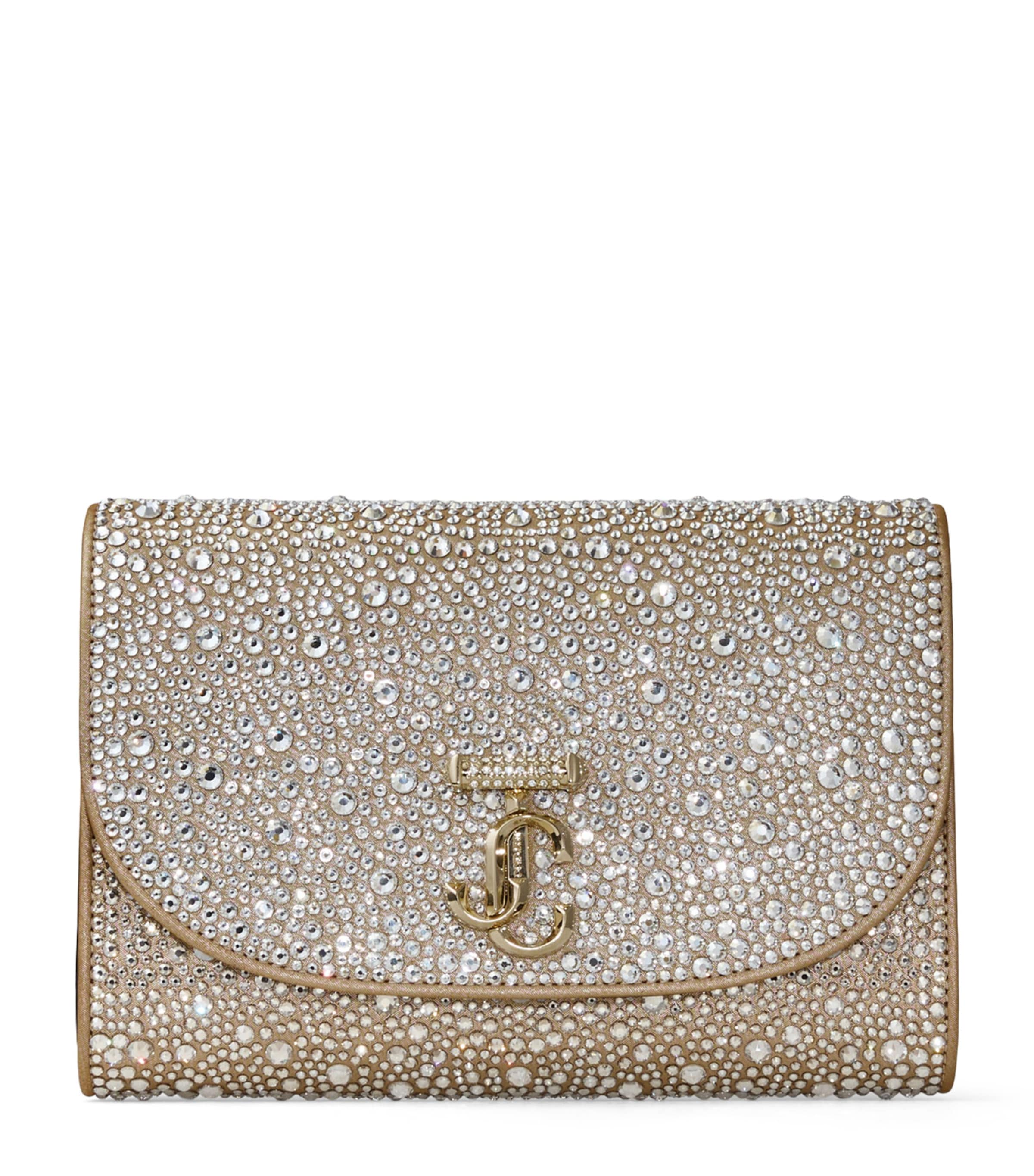 Jimmy Choo Crystal-embellished Curve Clutch Bag In Gold