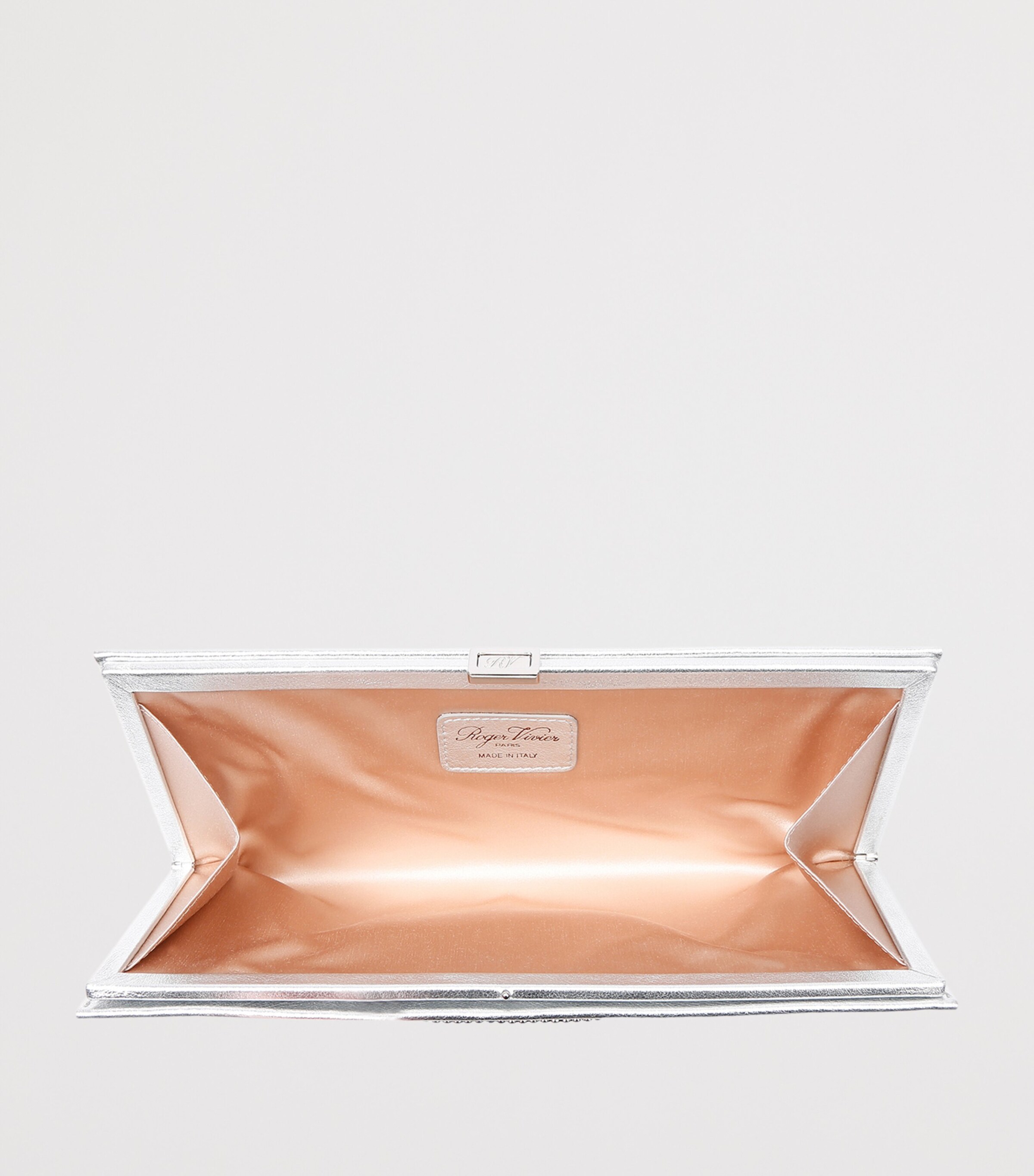 Roger Vivier Small Metallic Leather Pilgrim Clutch Bag Silver Image 3