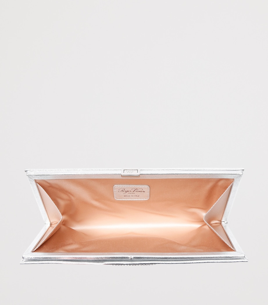 Roger Vivier Small Metallic Leather Pilgrim Clutch Bag Silver Image 3