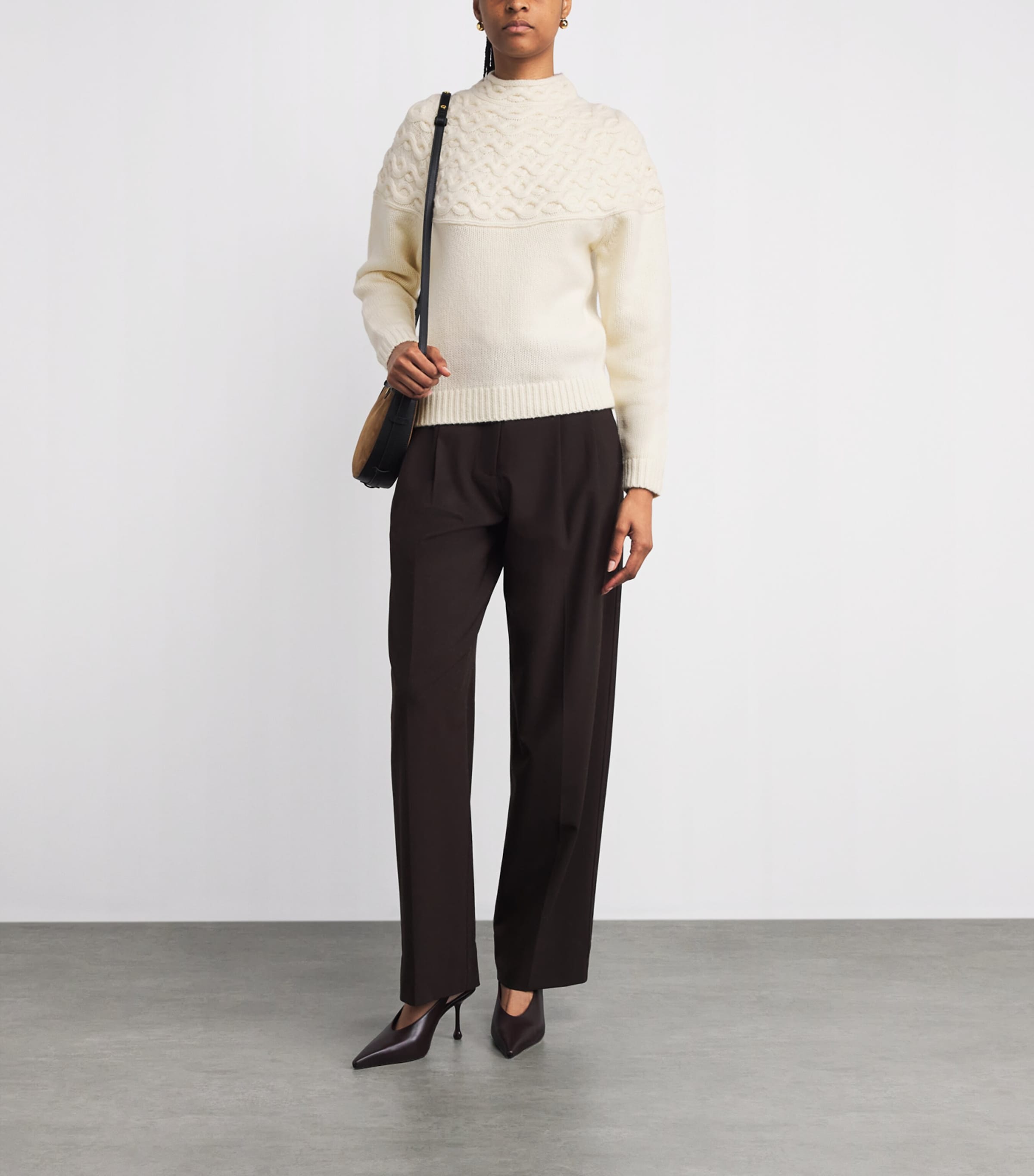 Wool-Cashmere Cable-Knit Sweater C05-IVORY Image 2