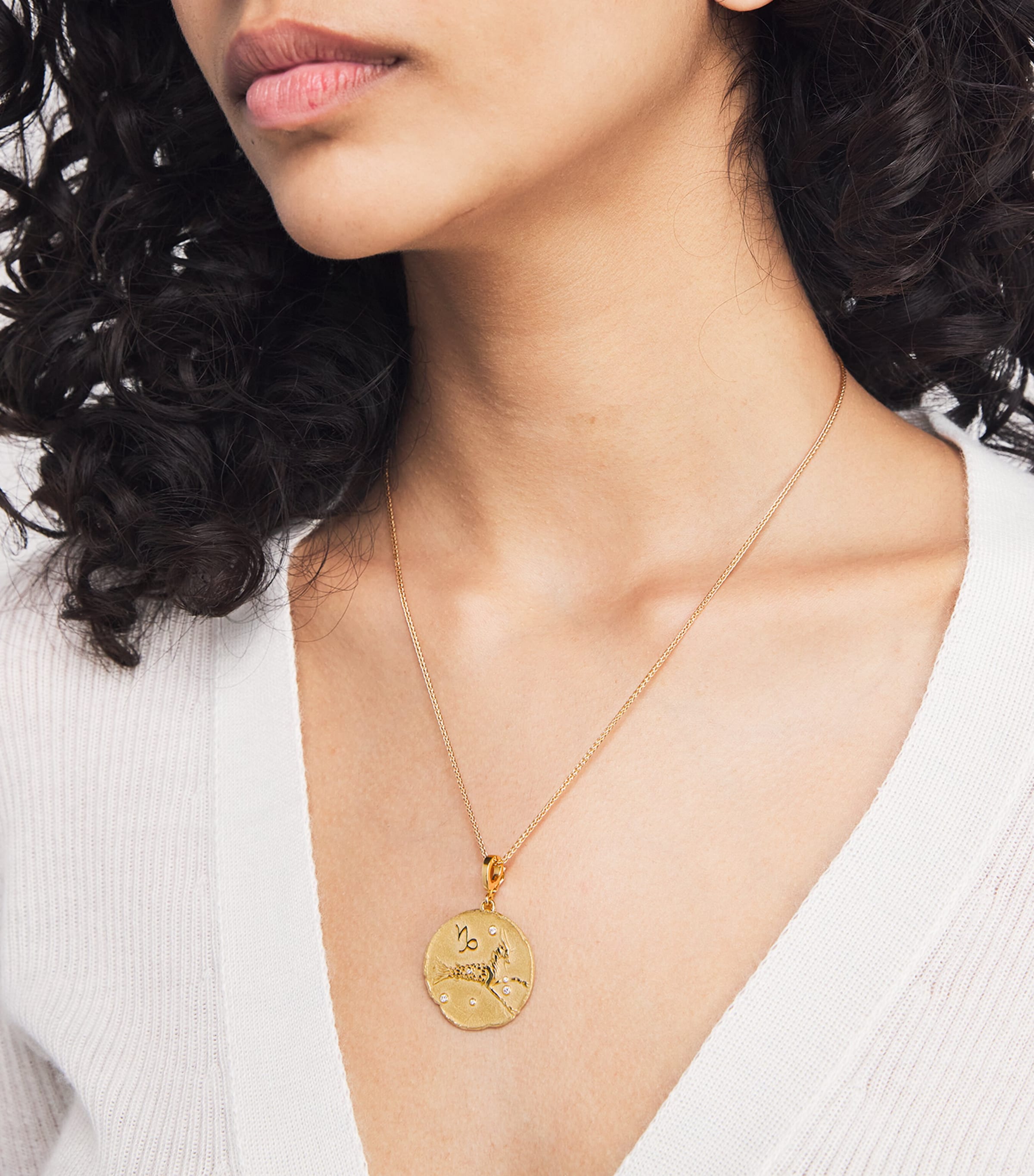 Large Yellow Gold and Diamond Capricorn Coin Charm YELLOW GOLD Image 2