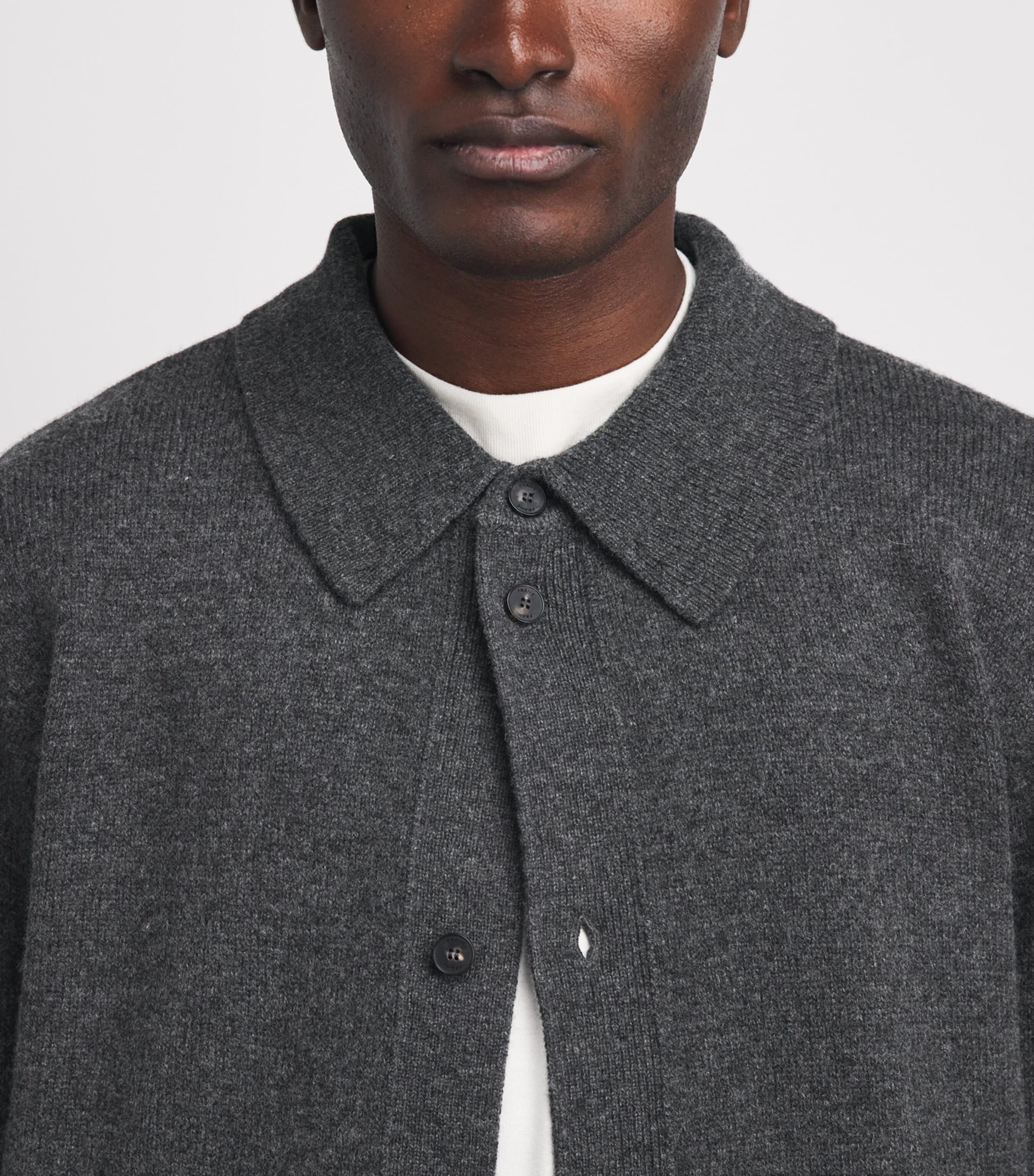 FRAME Mens Wool Collar Cardigan Dkgr Dark Grey Image 3