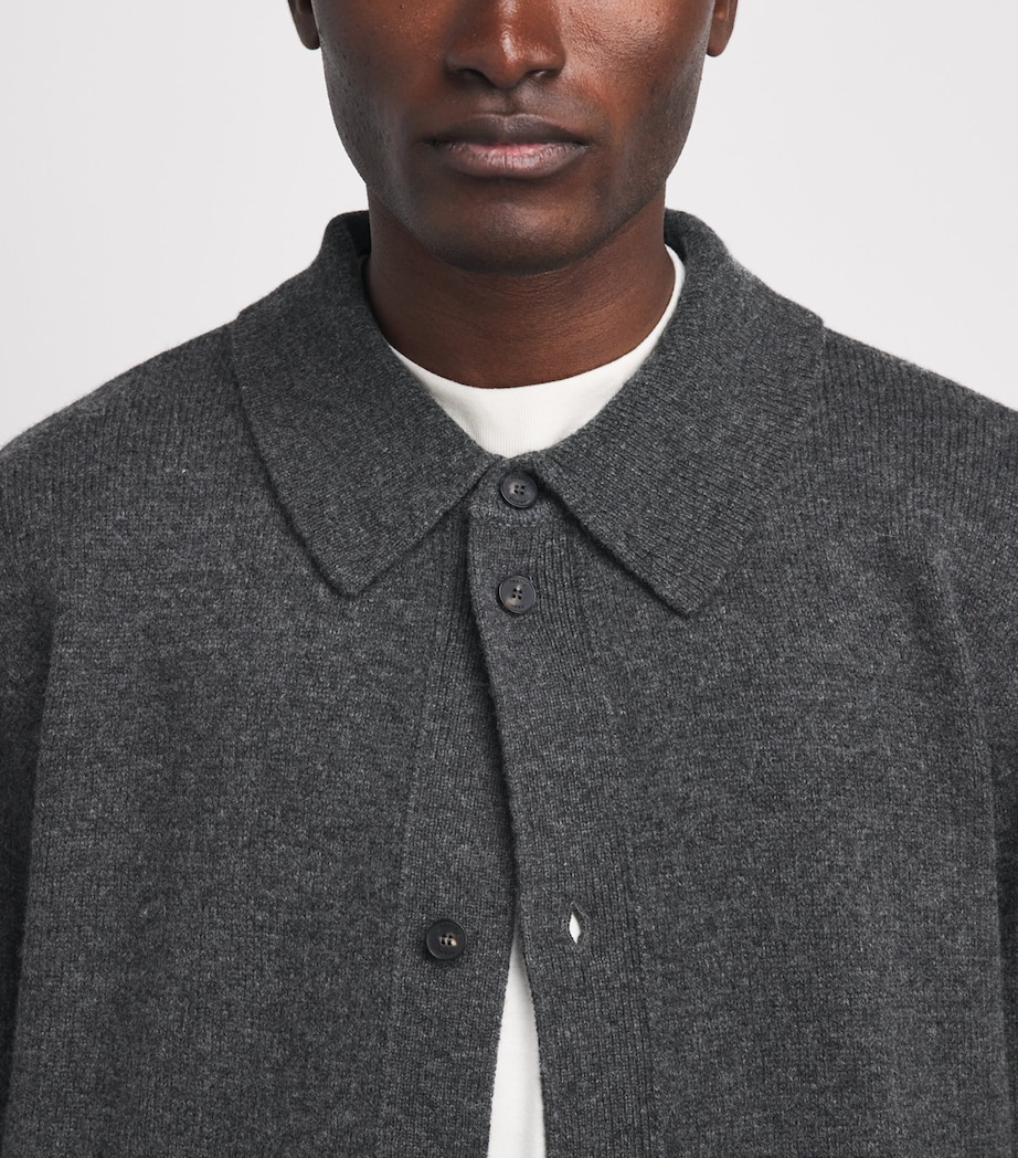 FRAME Mens Wool Collar Cardigan Dkgr Dark Grey Image 3