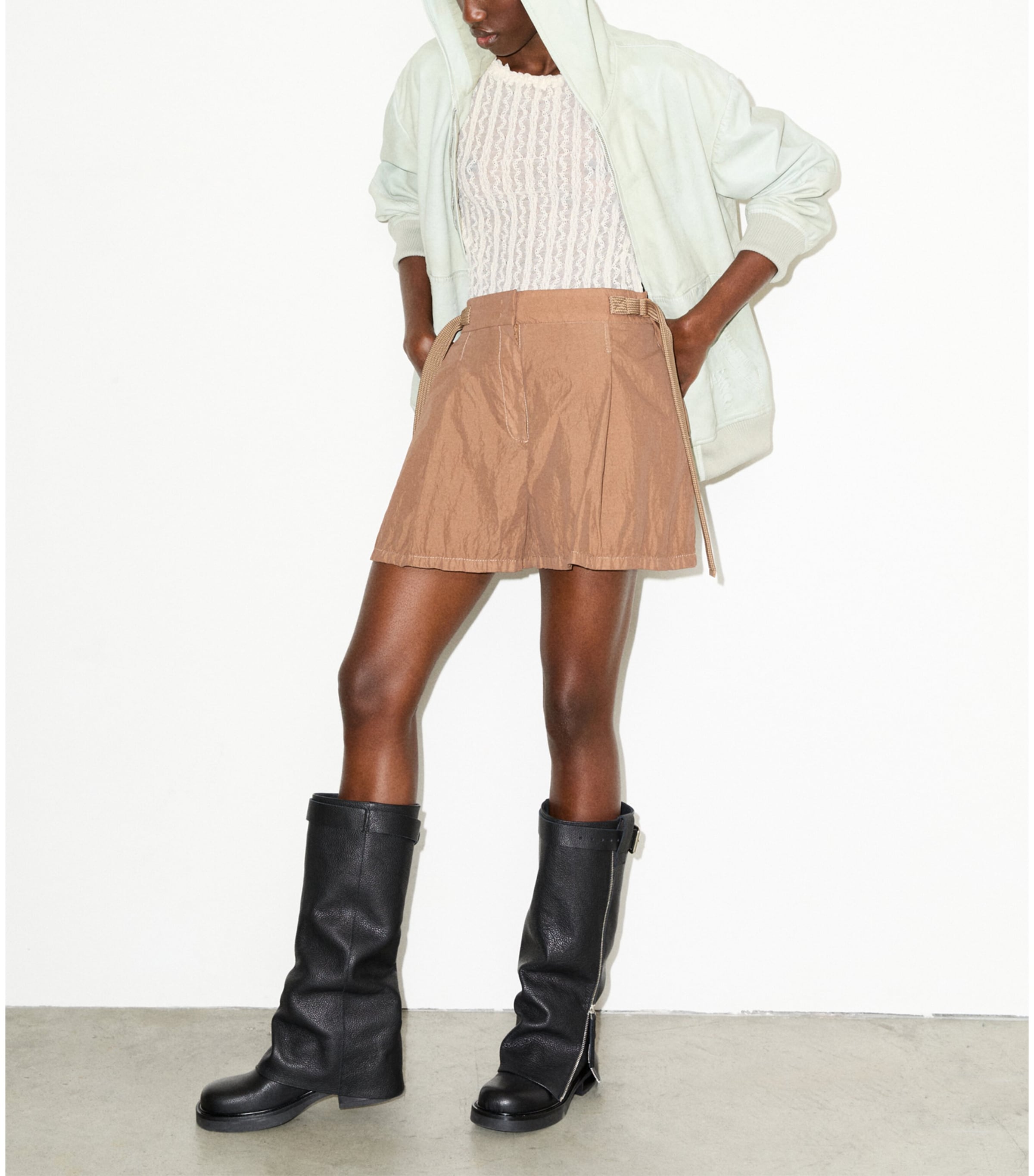 MAX&Co. Womens Leather Bomber Jacket Mint Image 6