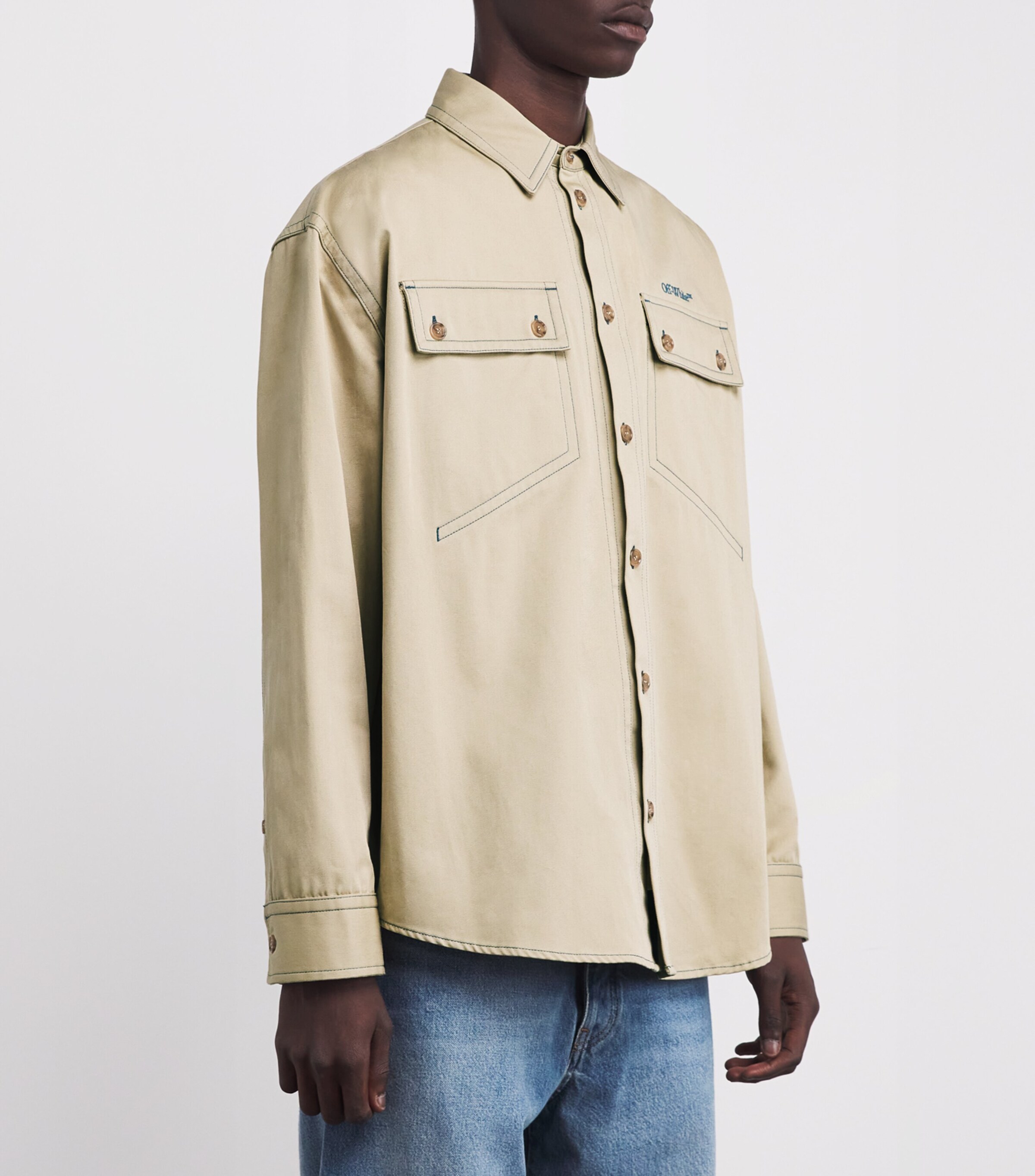 Off-White Mens Cotton Twin-Pocket Overshirt Bison Crï¿½me Image 3