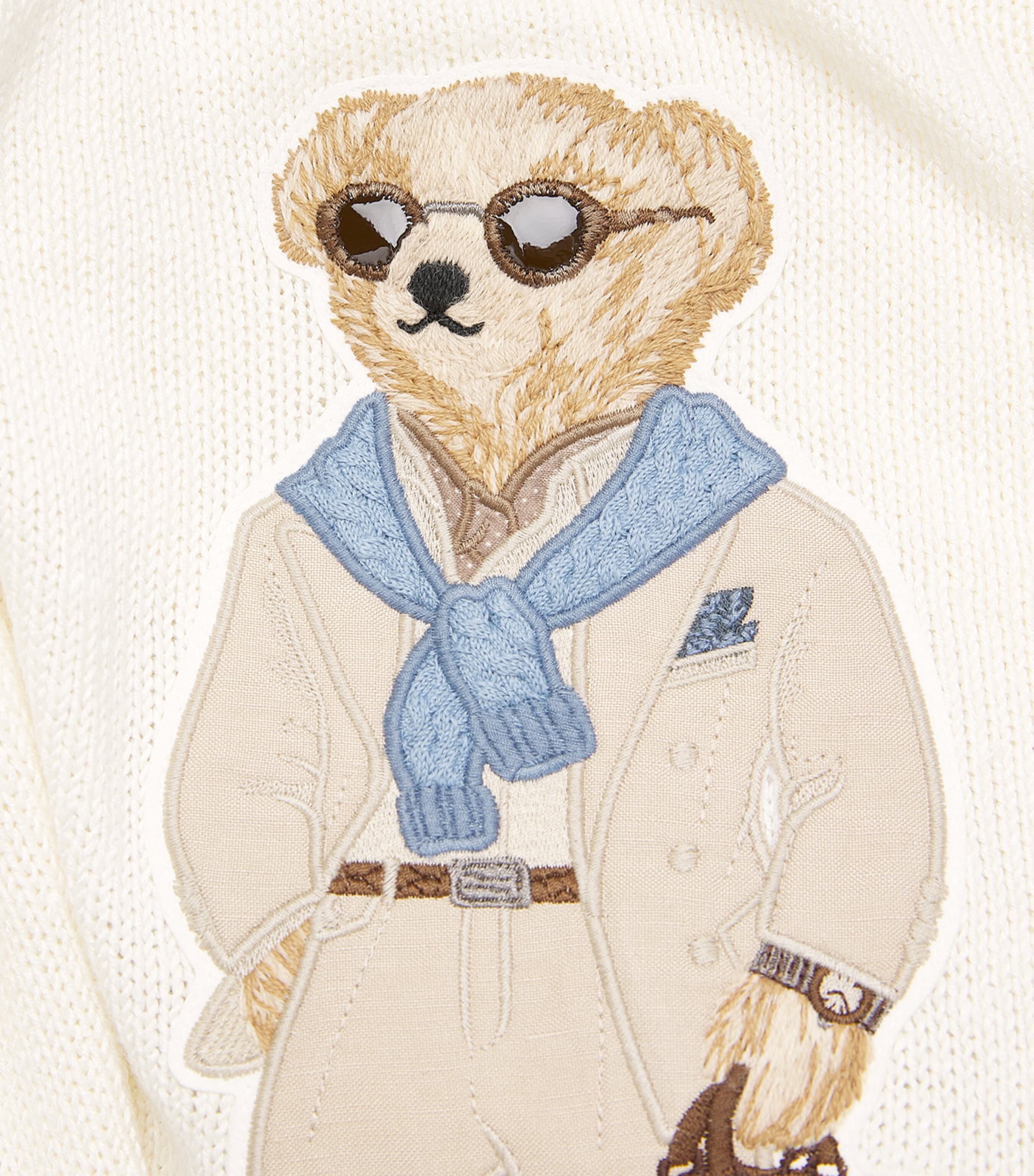 Ralph Lauren Purple Label Ivory Silk-Linen Polo Bear Sweater