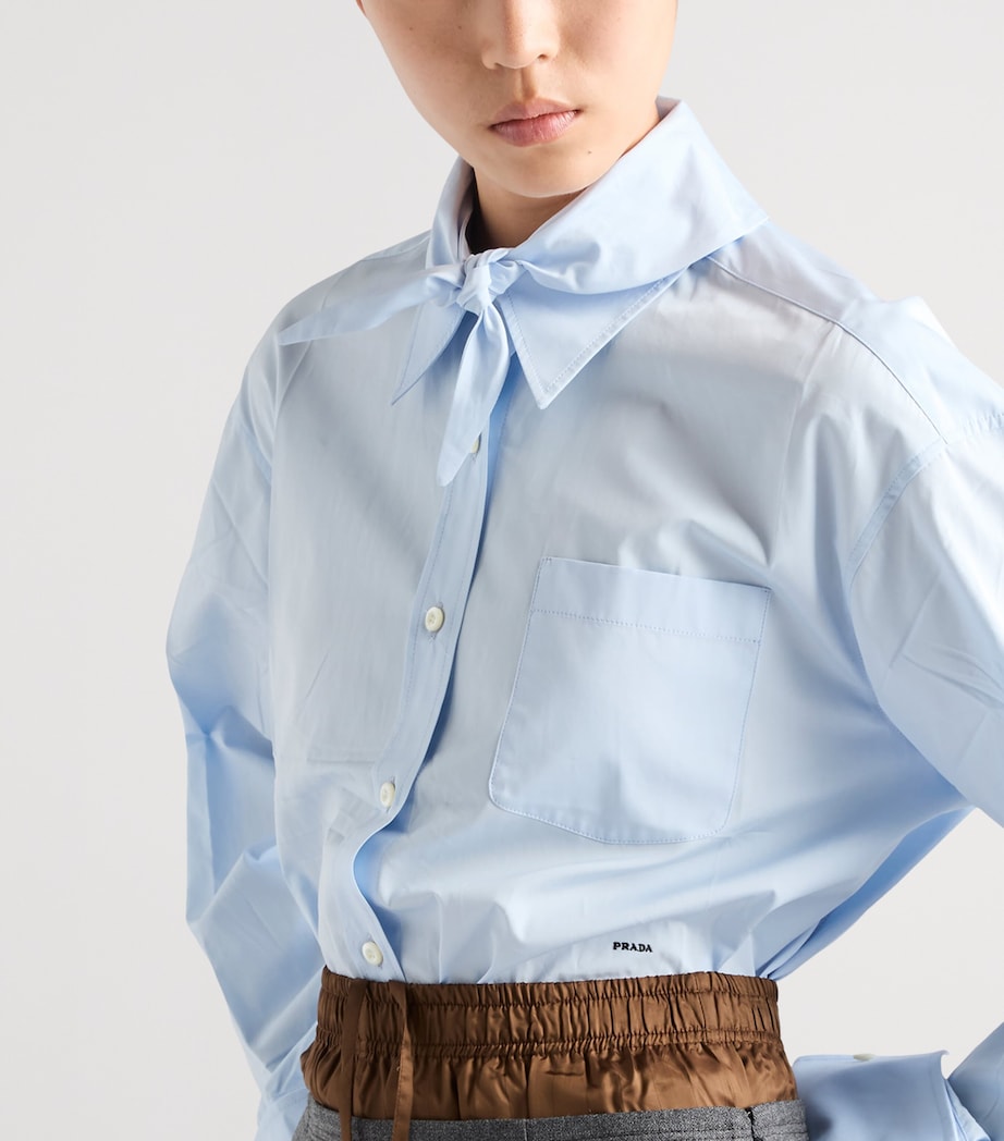 Prada Womens Cotton Pussybow Shirt Light Blue Image 3