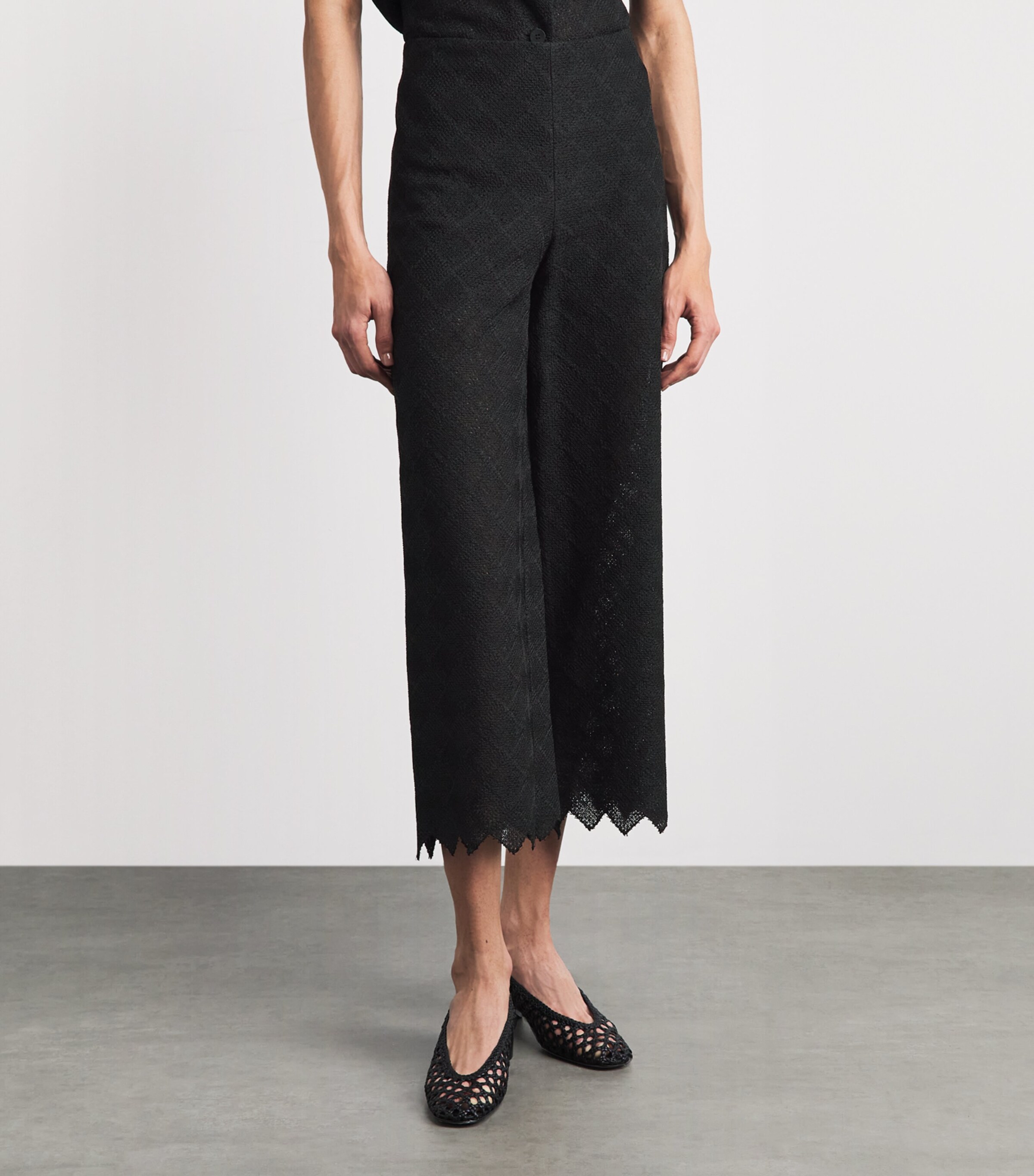 Liberowe Womens Lace-Trim Amanda Wide-Leg Trousers Black Image 4