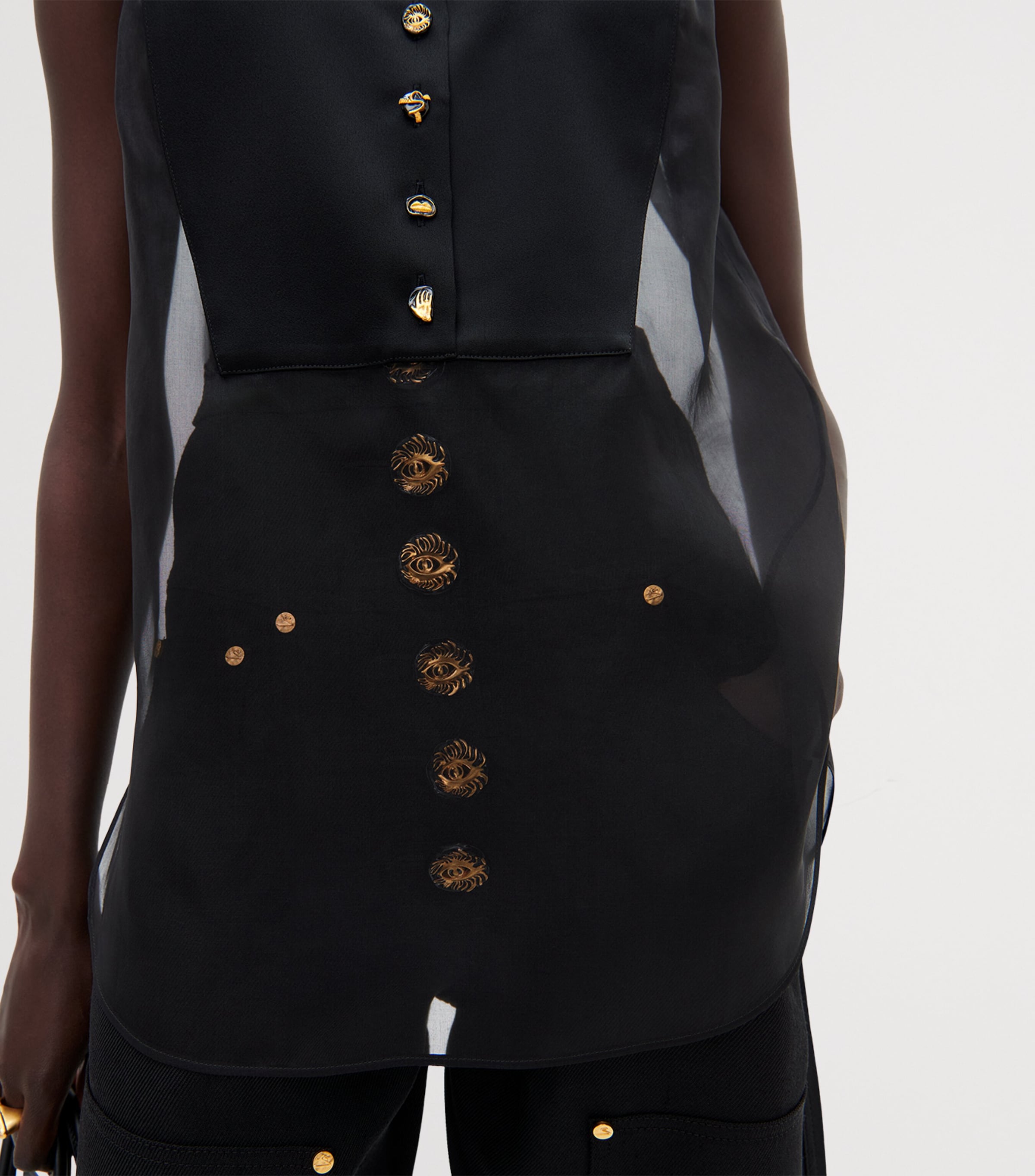 Schiaparelli Womens Silk Embellished Bib Top Black Image 3