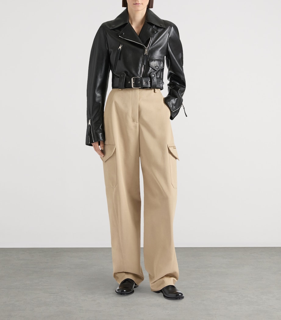 Leather Cropped Cocoon Jacket BLACK Image 4