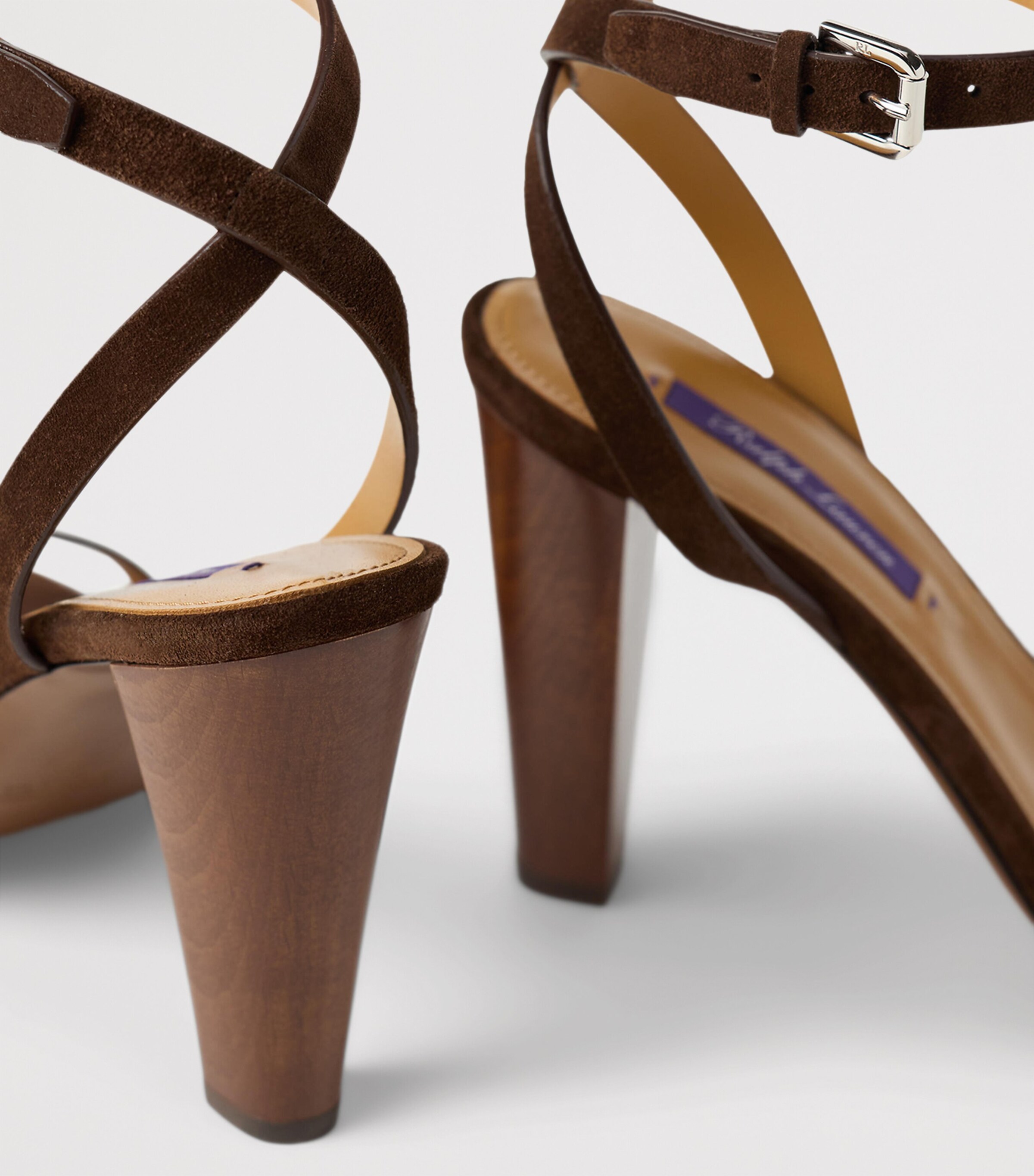 Ralph Lauren Collection Suede Graison Heeled Sandals 95 Luggage Brown Image 5