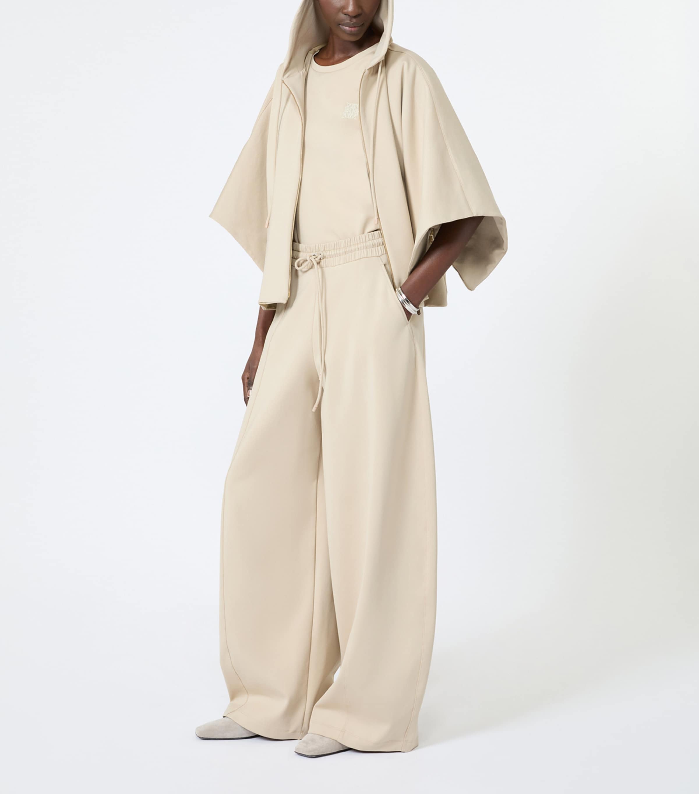 Max Mara Womens Technical Jersey Cropped Hoodie Stone Image 2