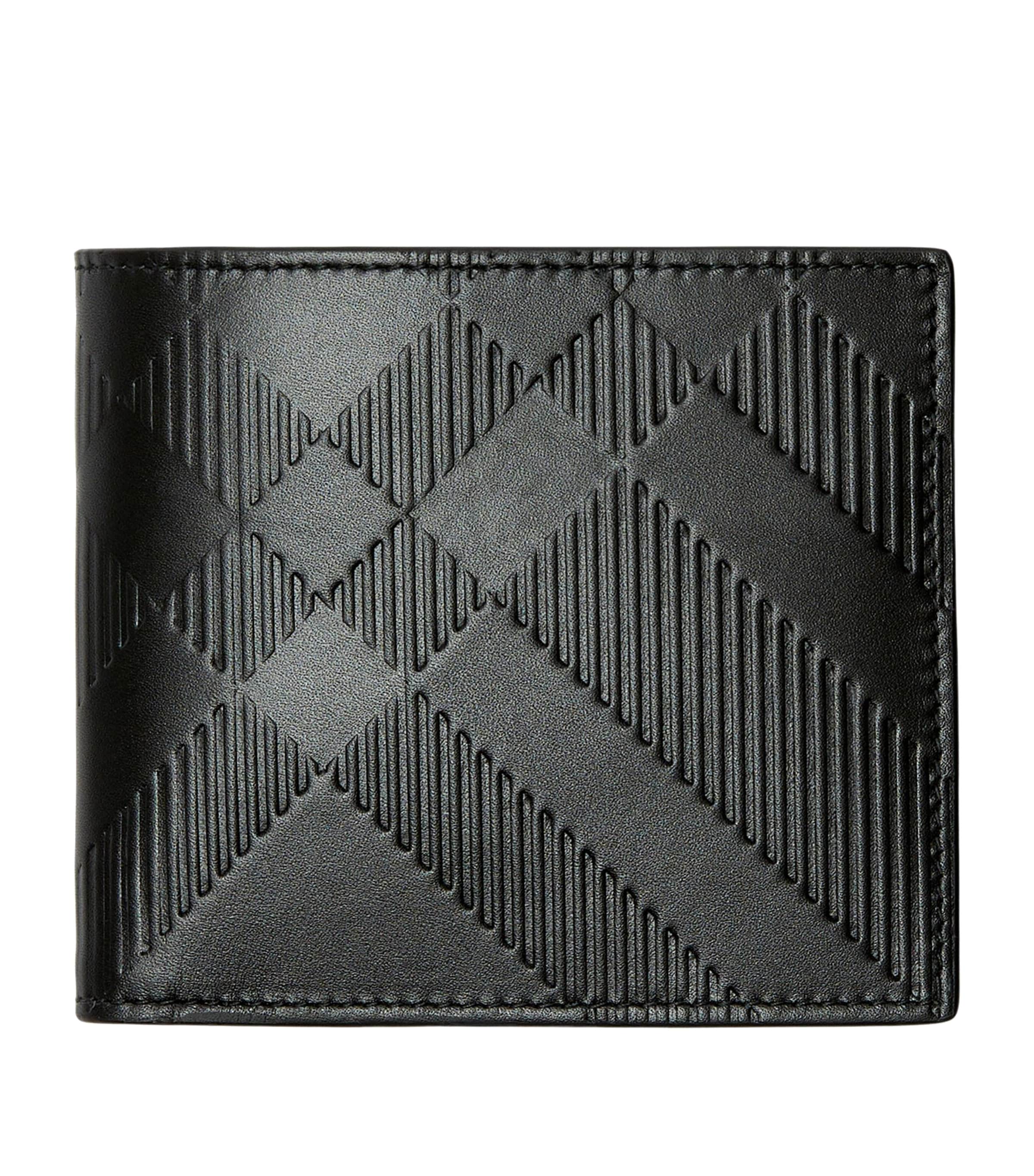 Leather Embossed Check Bifold Coin Wallet BLACK Image 1