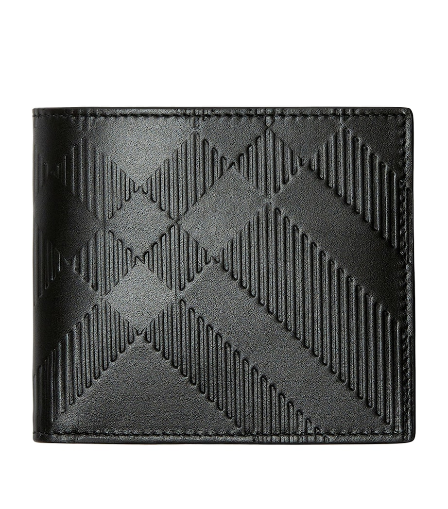 Leather Embossed Check Bifold Coin Wallet BLACK Image 1