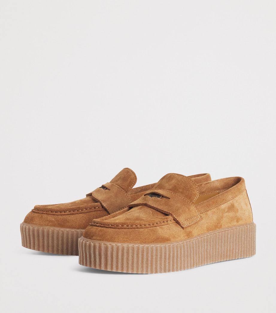 Suede Knurl-Textured Moccasins AMBER BROWN Image 3