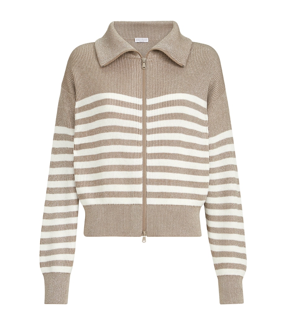 Brunello Cucinelli Womens Rib-Knit Stripe Cardigan Image 1