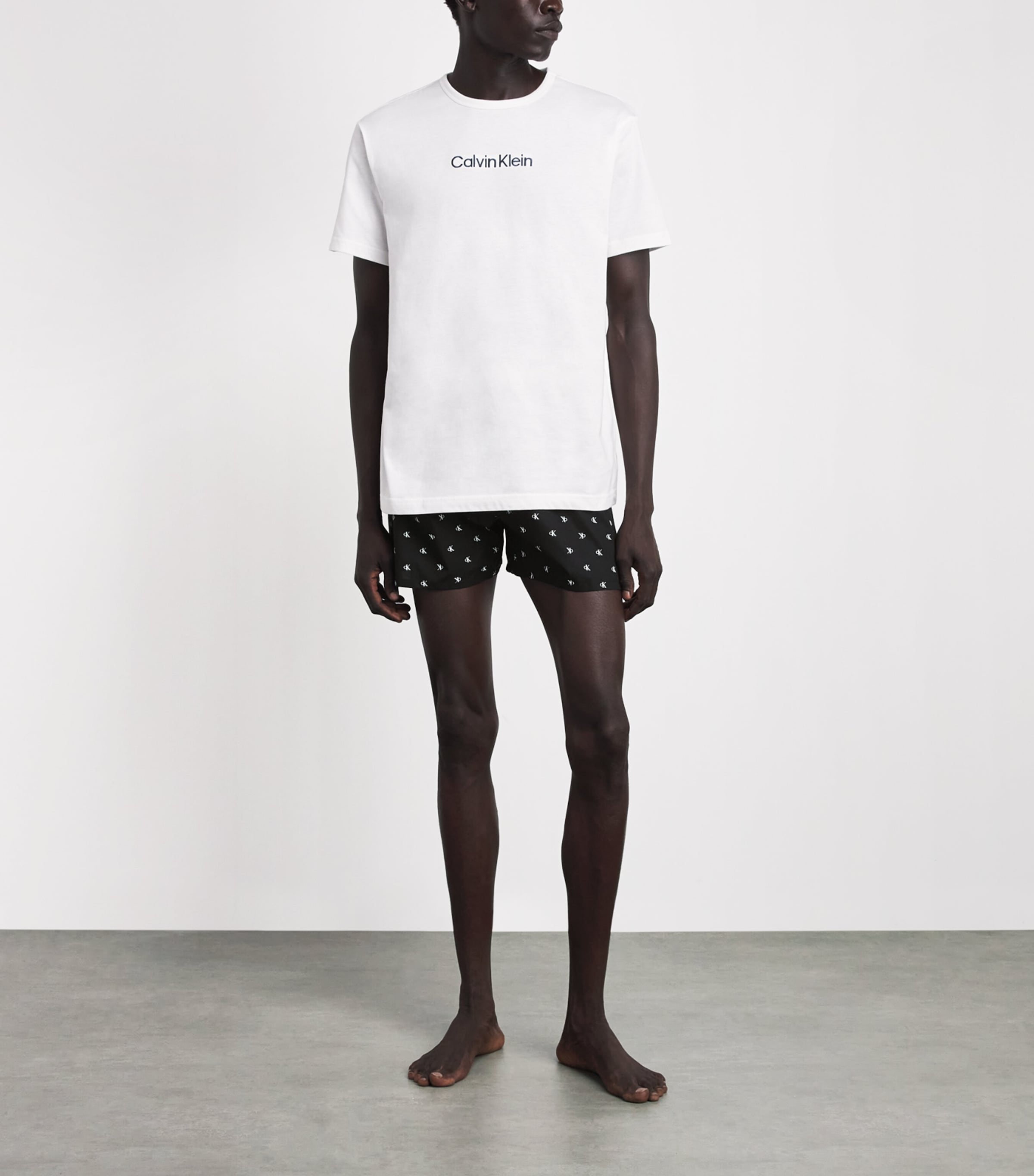 Calvin Klein Mens Cotton Poplin Logo Pyjama Shorts Diamond Logo Bl Image 2