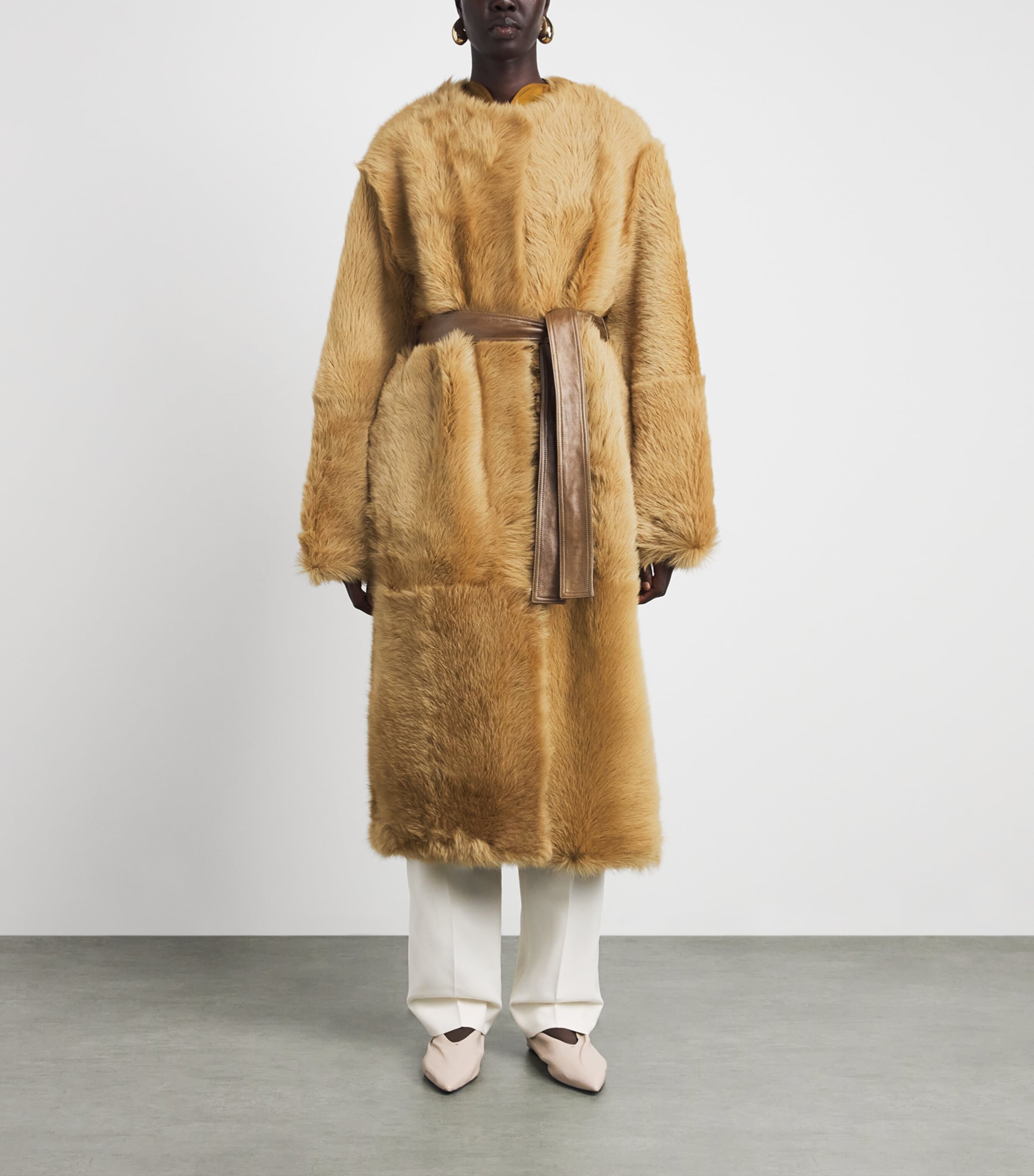 FFORME Womens Reversible Camel Shearling-Leather Coat Camel Image 4