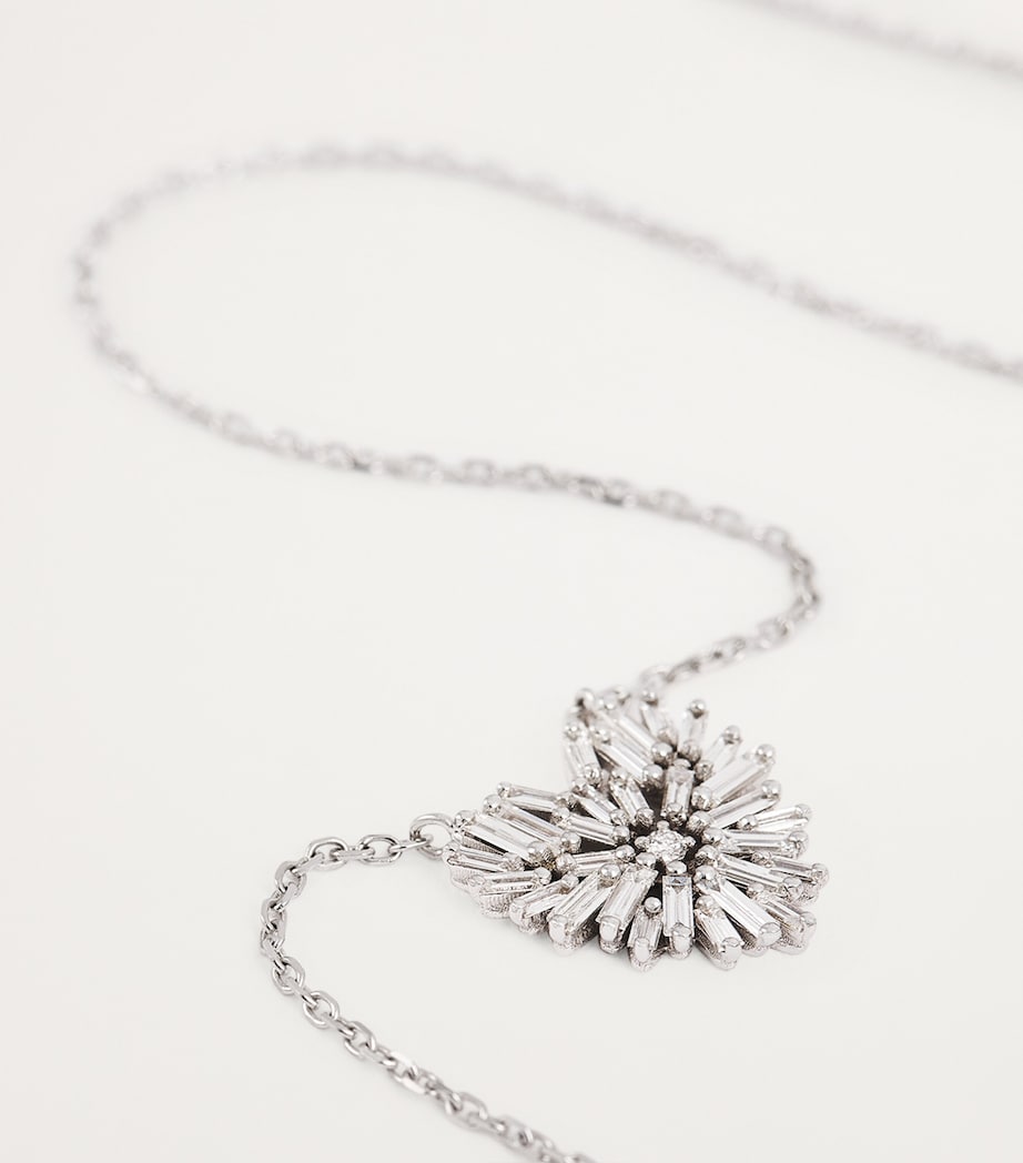 White Gold and Diamond Small Heart Pendant Necklace 18K WG/WD Image 4
